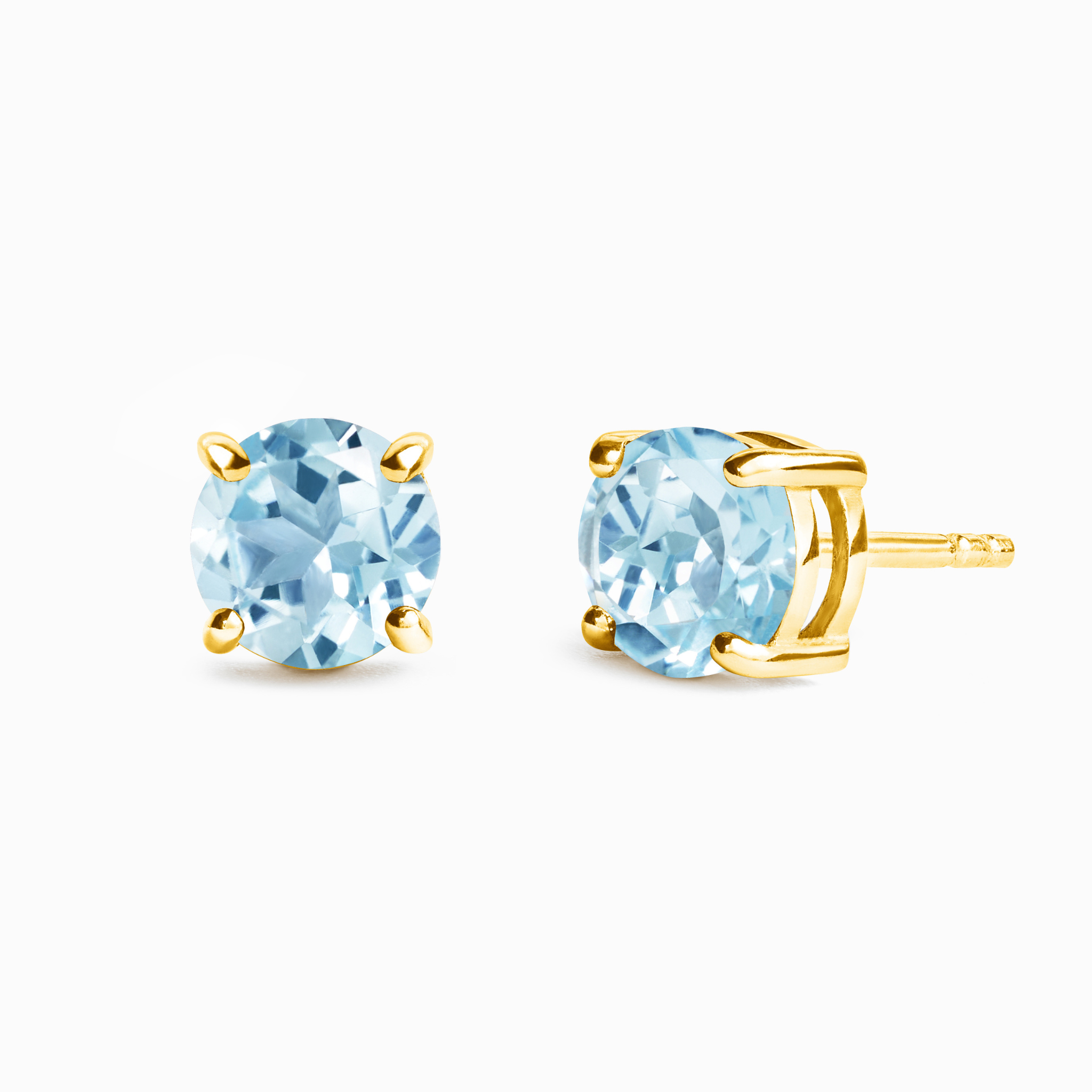 Blue Topaz Round Stud Earrings 6 mm in 18k Gold Vermeil