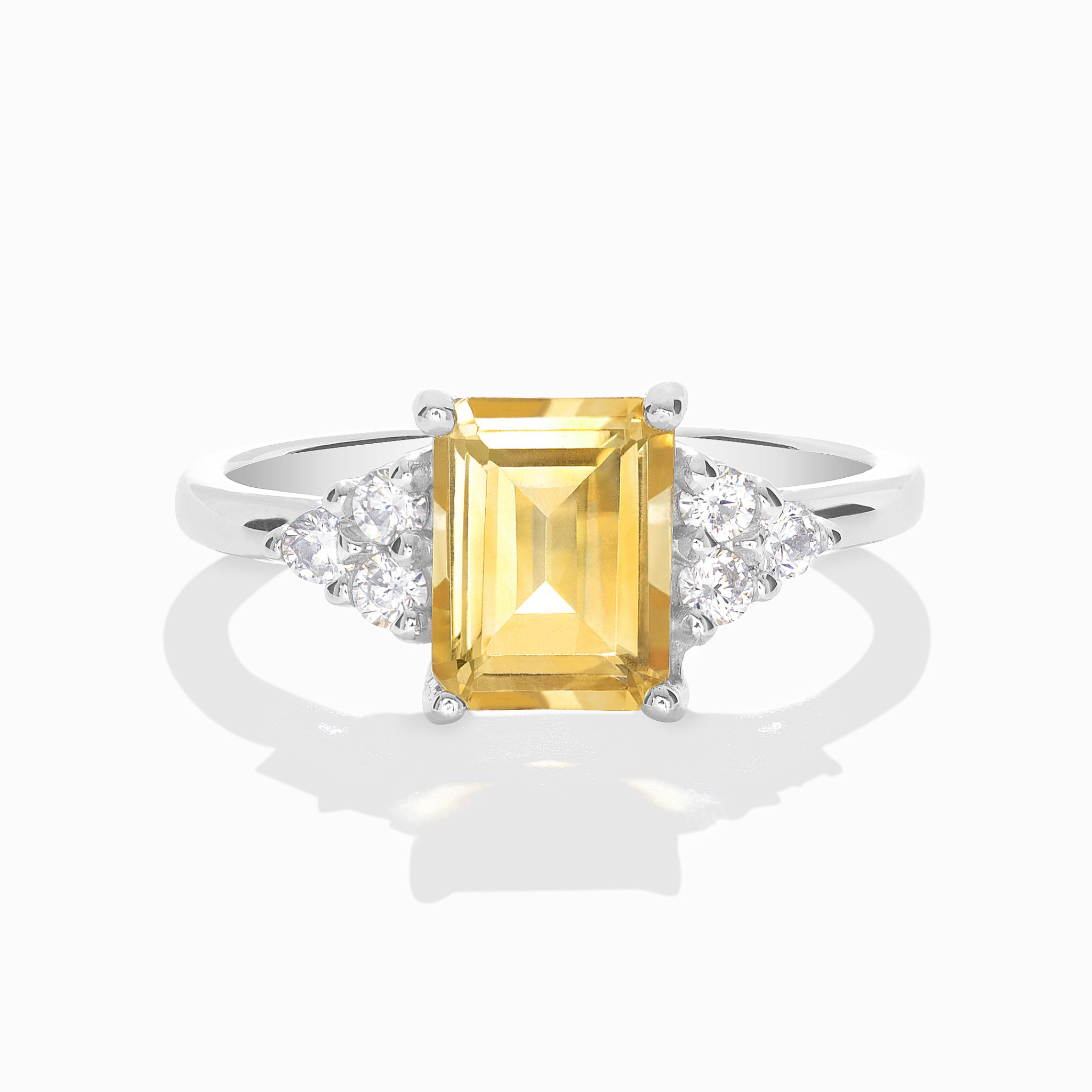 Citrine Emerald Cut Ring in Sterling Silver