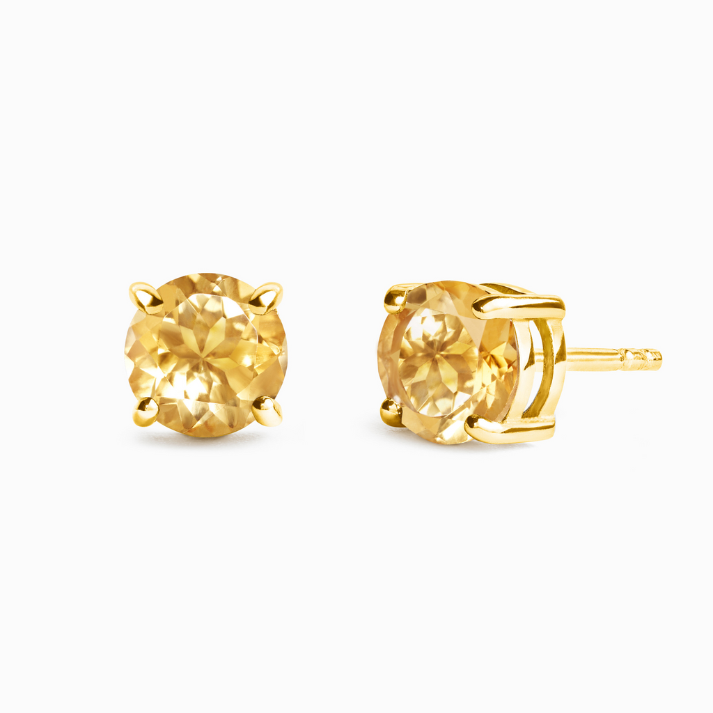 Citrine Round Stud Earrings 6 mm in 18k Gold Vermeil