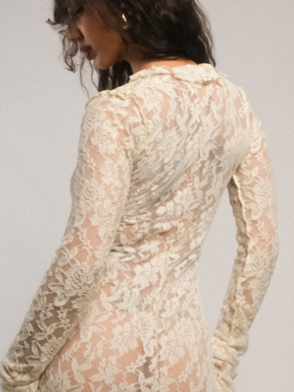 Cream Lace Strechy Maxi Dress (Wedding)