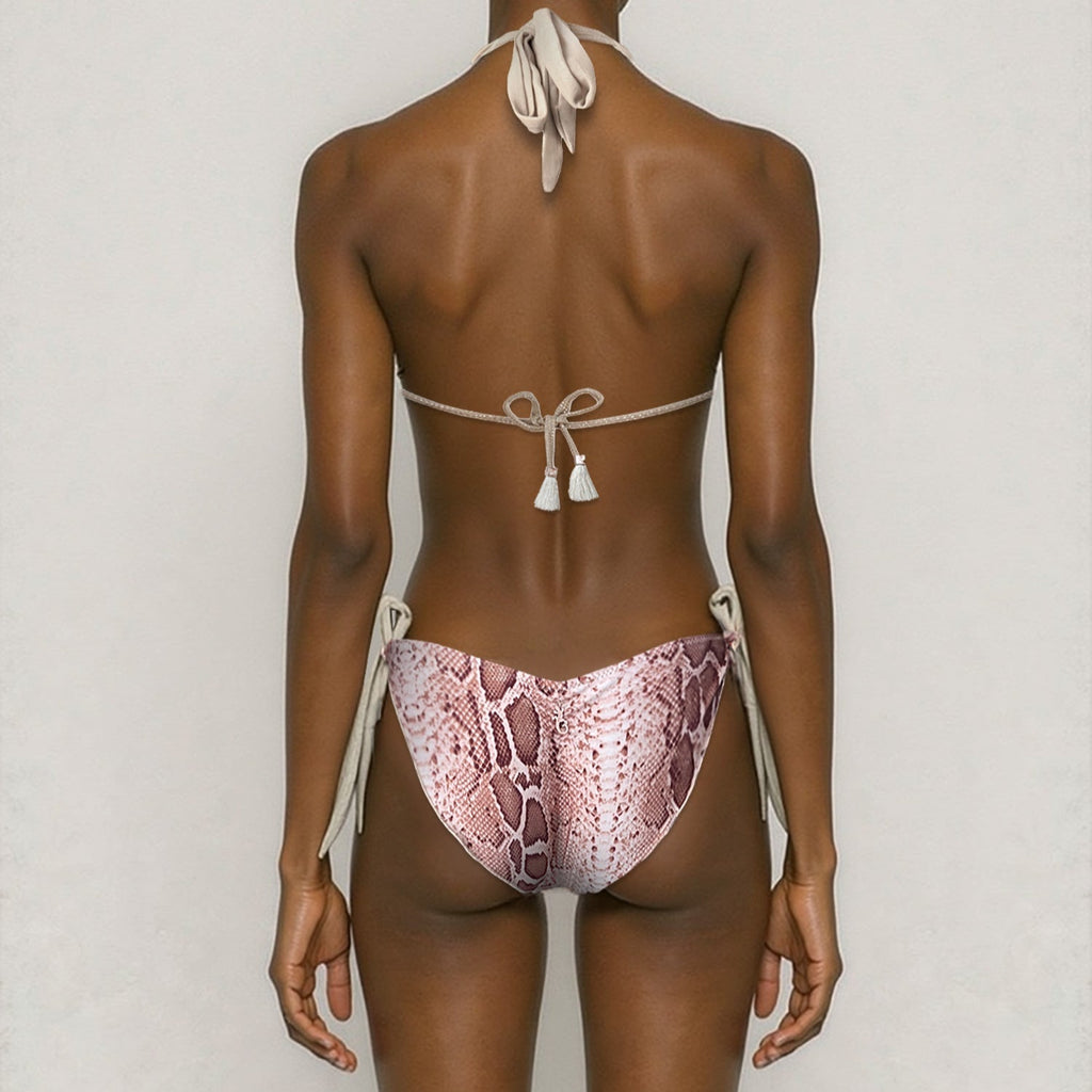 Animal Print Bikini Bottom With Gold Mesh Straps  Estelle Tagomago