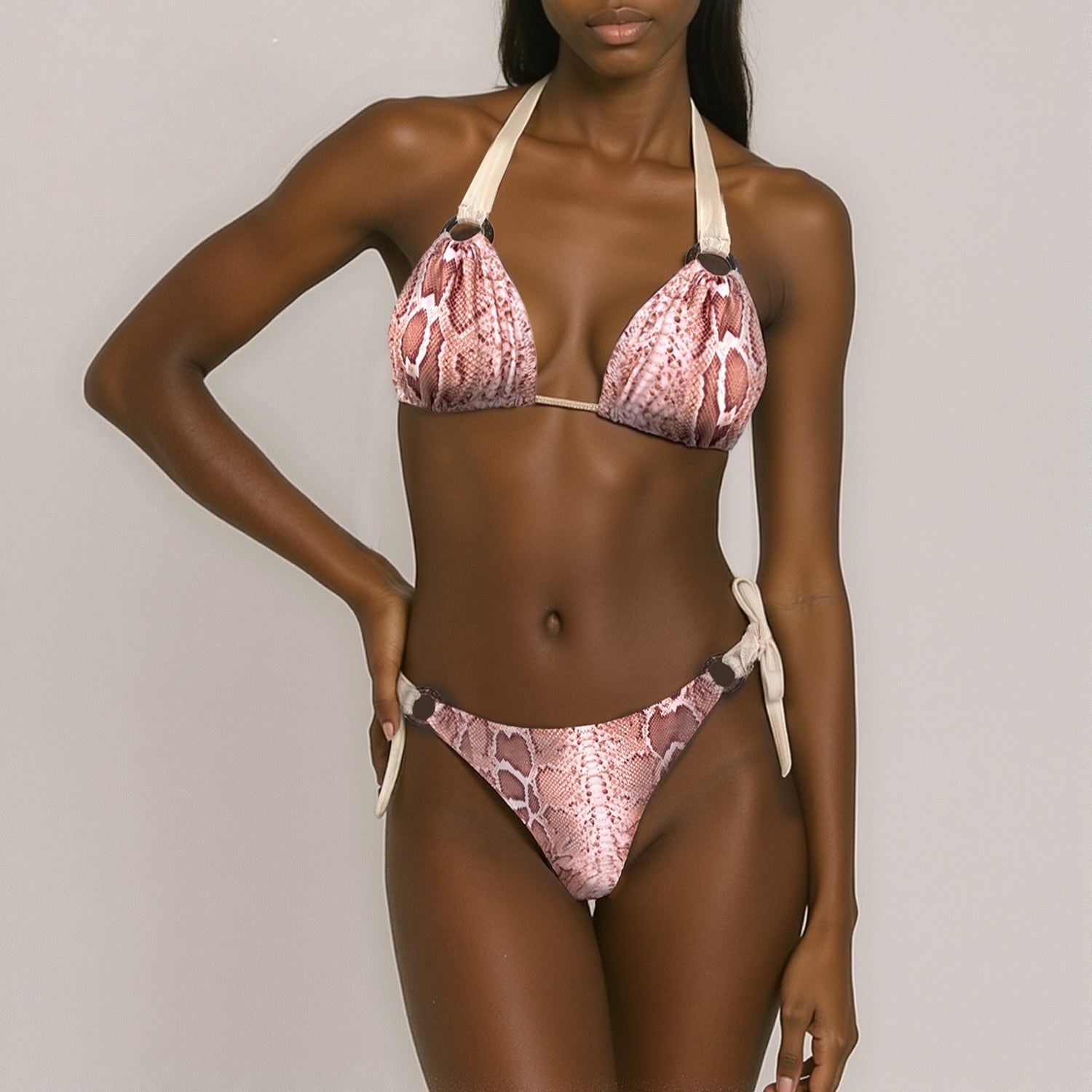 Animal Print Bikini Bottom With Gold Mesh Straps  Estelle Tagomago