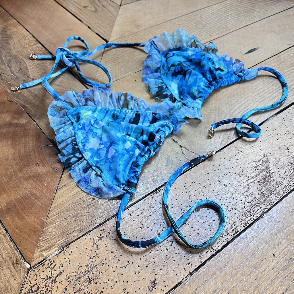 Boho Style Ruffle Bikini Top Blue Butterfly Carmen