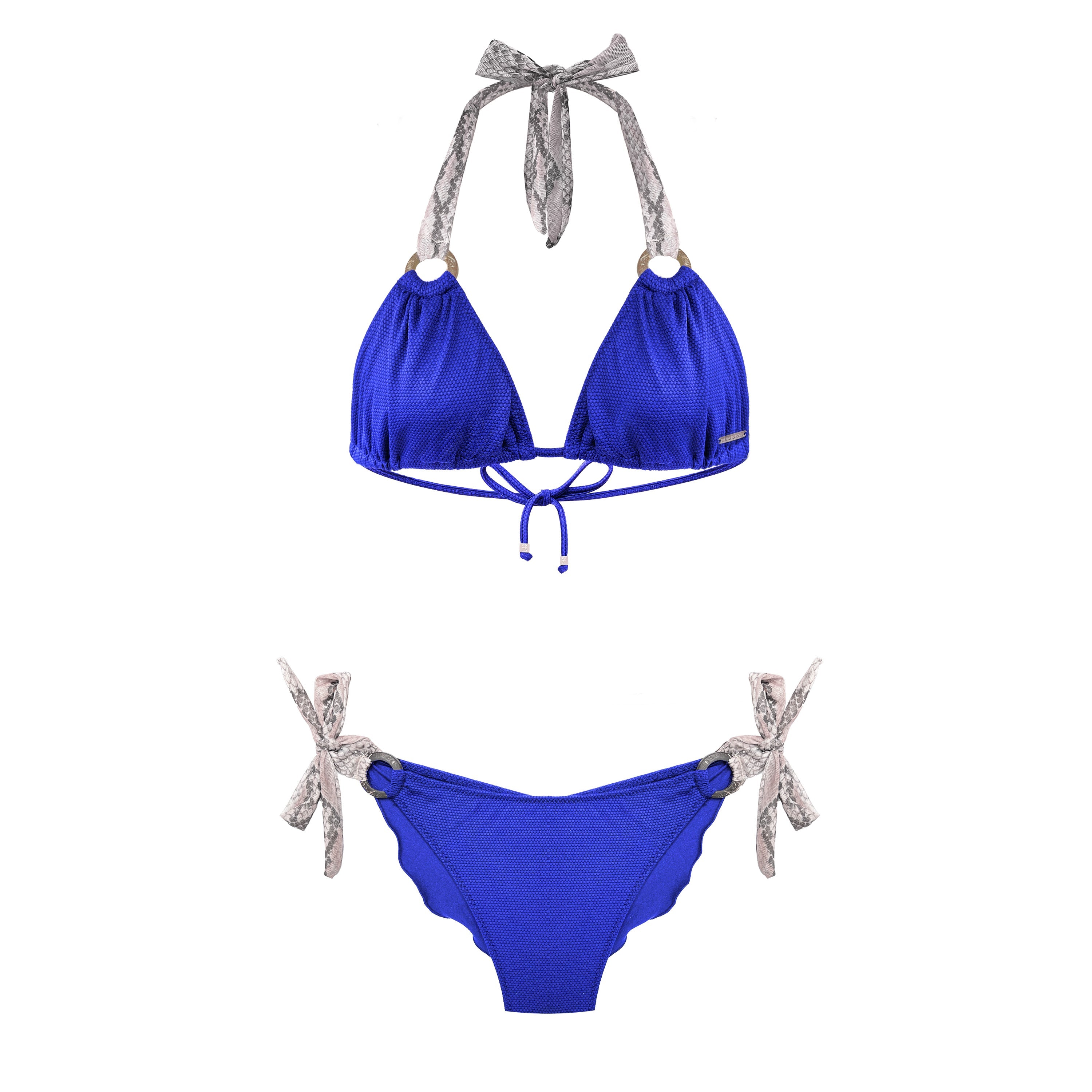 Blue Cobalt Bikini Top With Animal Print Straps Molly