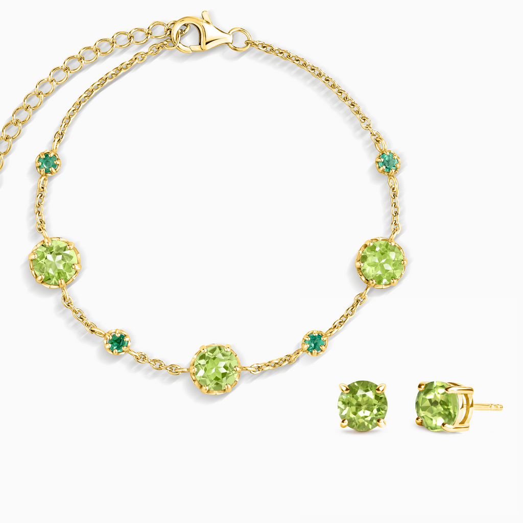 Emerald & Peridot Jewellery Set in 18k Gold Vermeil