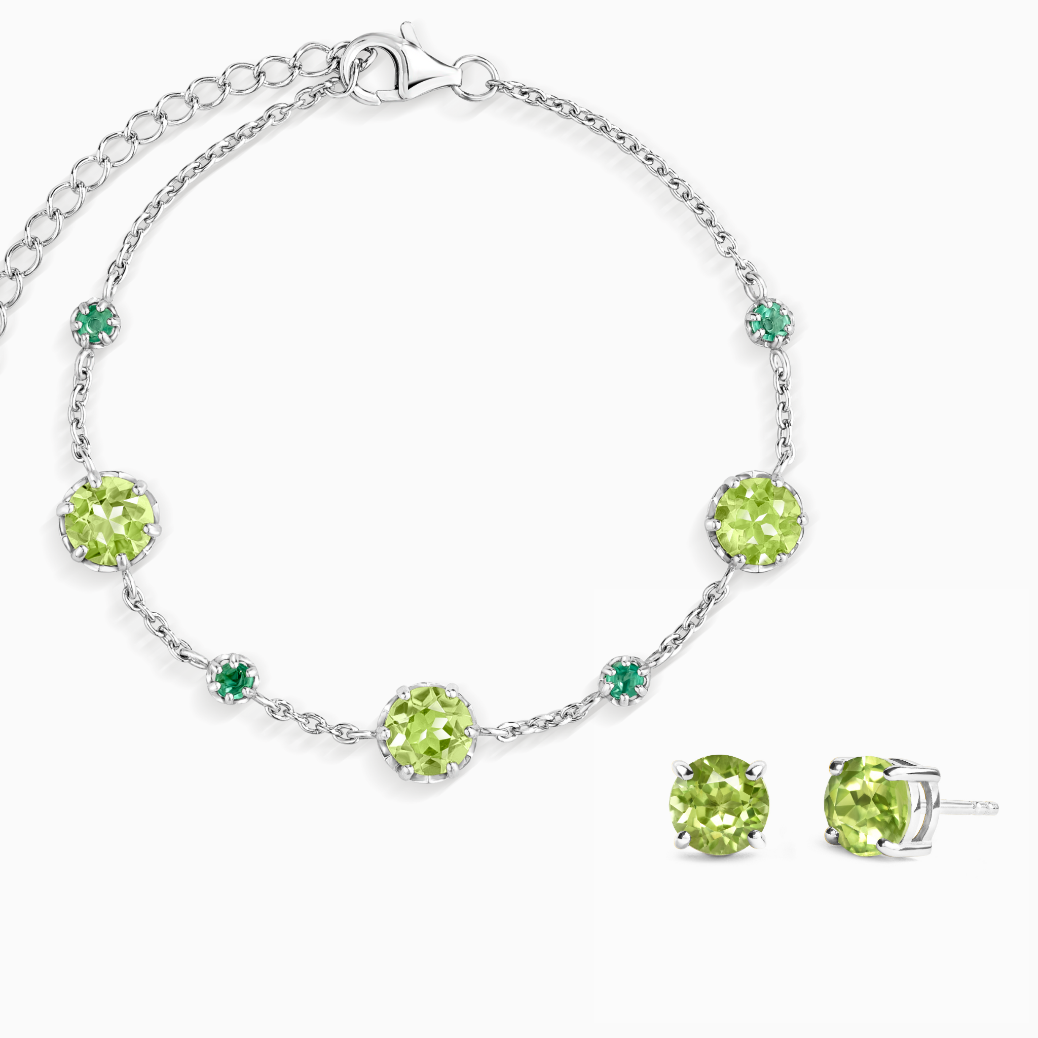 Emerald & Peridot Jewellery Set in Sterling Silver
