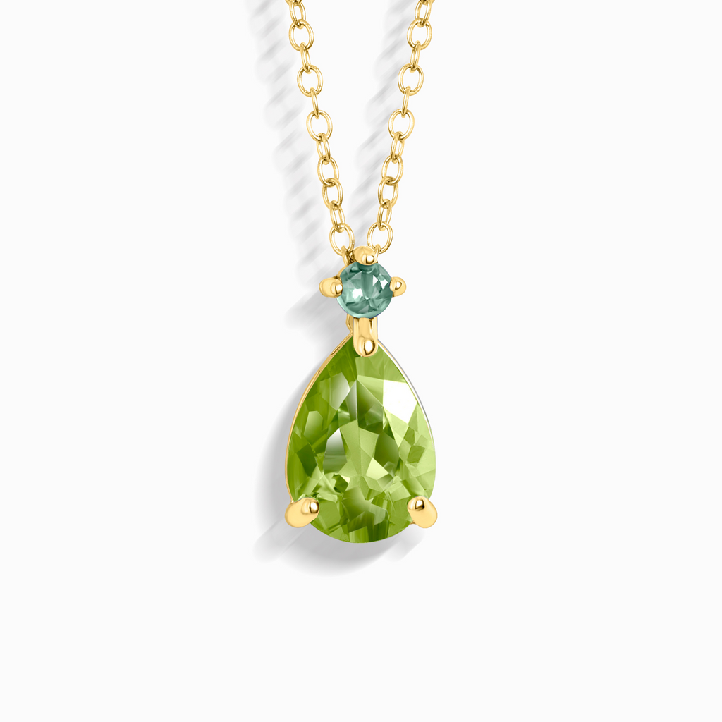 Emerald & Peridot Pear Cut Pendant Necklace in 18k Gold Vermeil