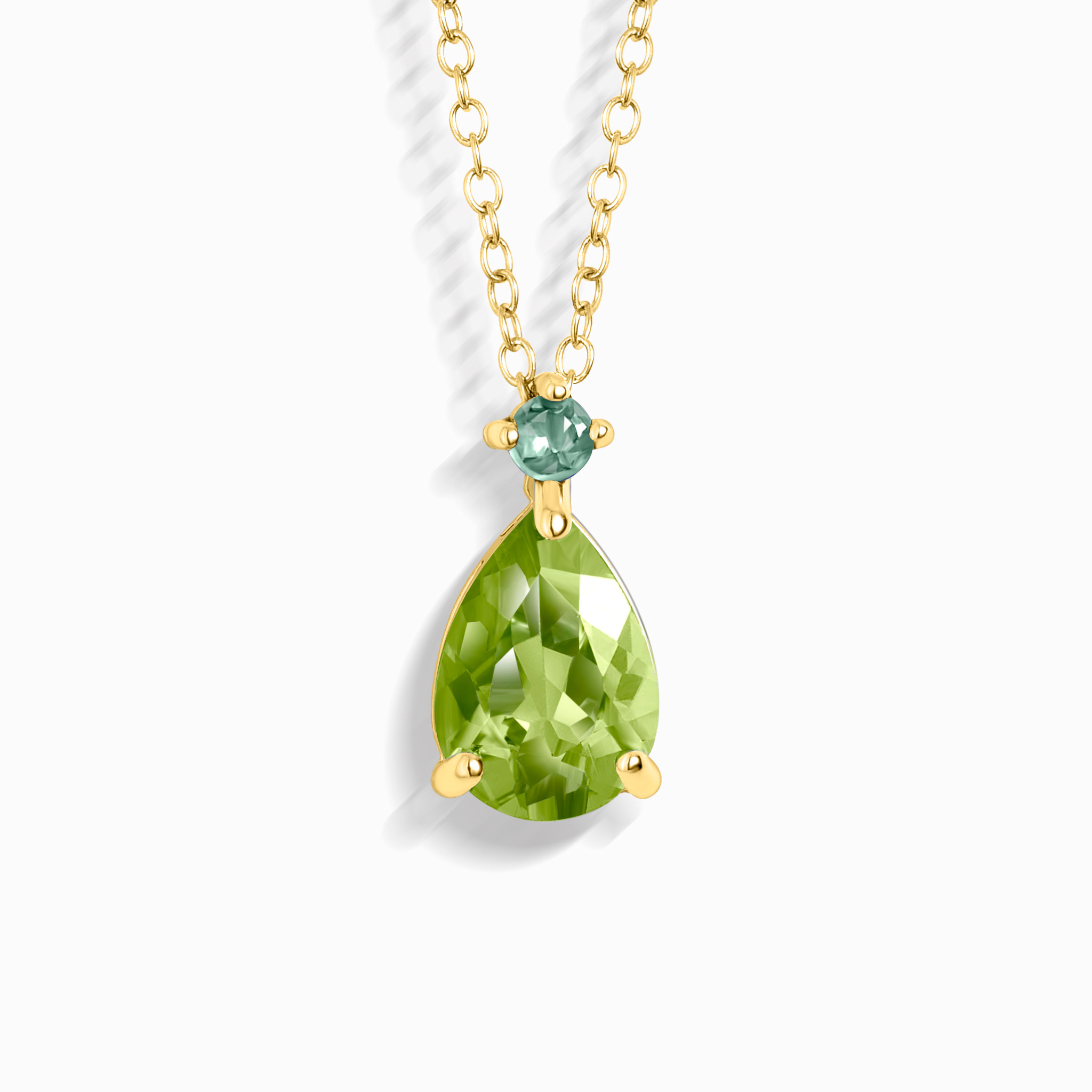 Emerald & Peridot Pear Cut Pendant Necklace in 18k Gold Vermeil