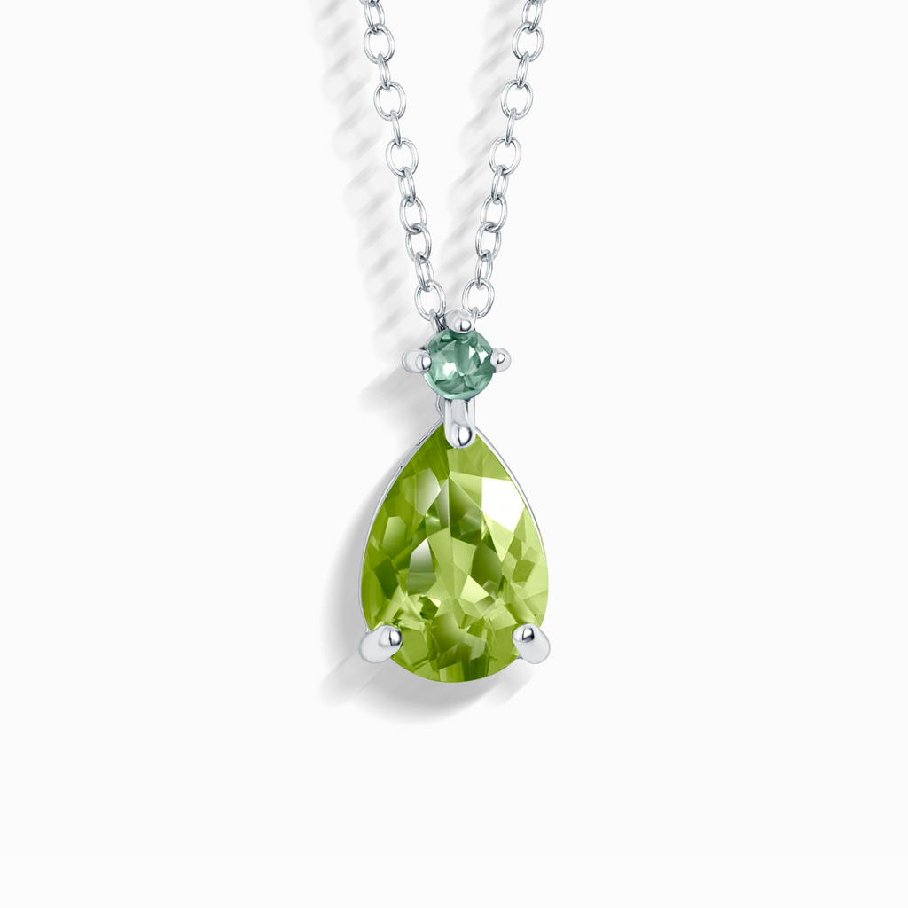Emerald & Peridot Pear Cut Pendant Necklace in Sterling Silver