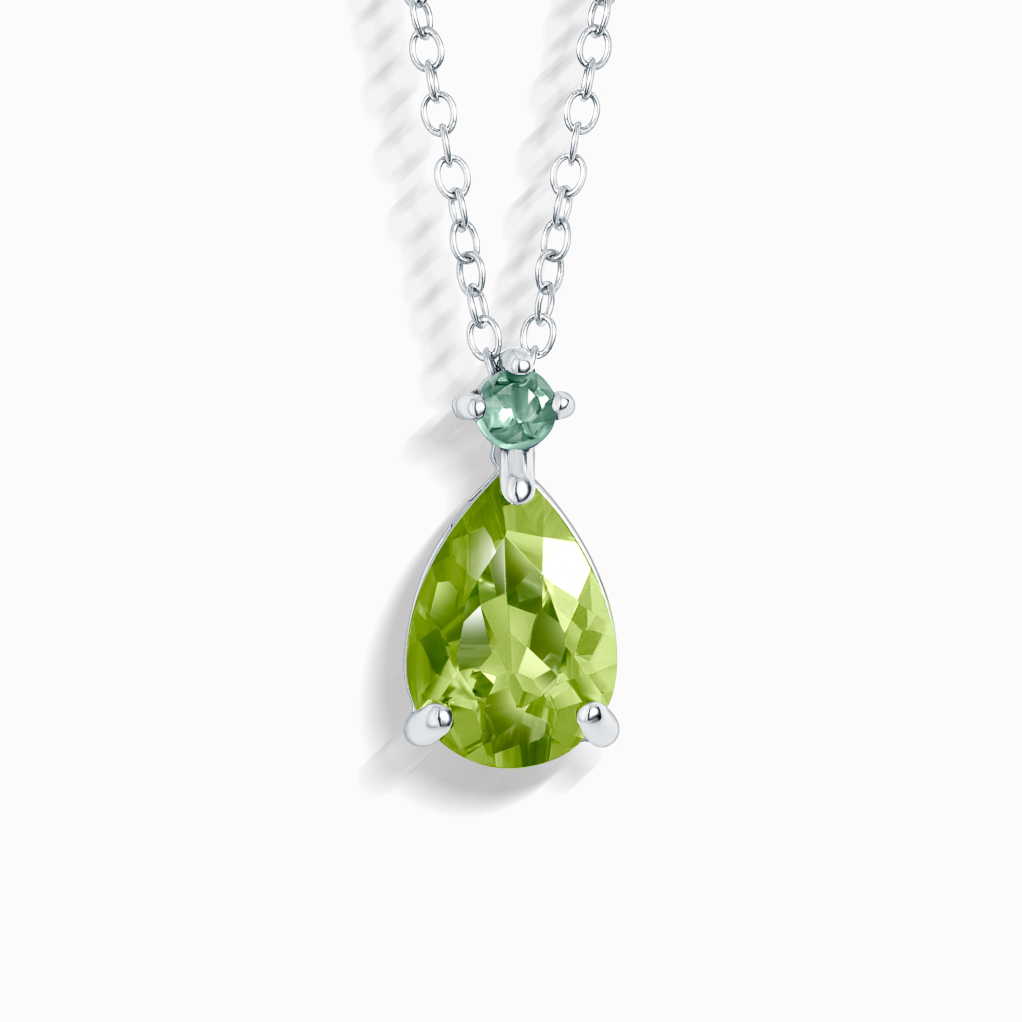 Emerald & Peridot Pear Cut Pendant Necklace in Sterling Silver