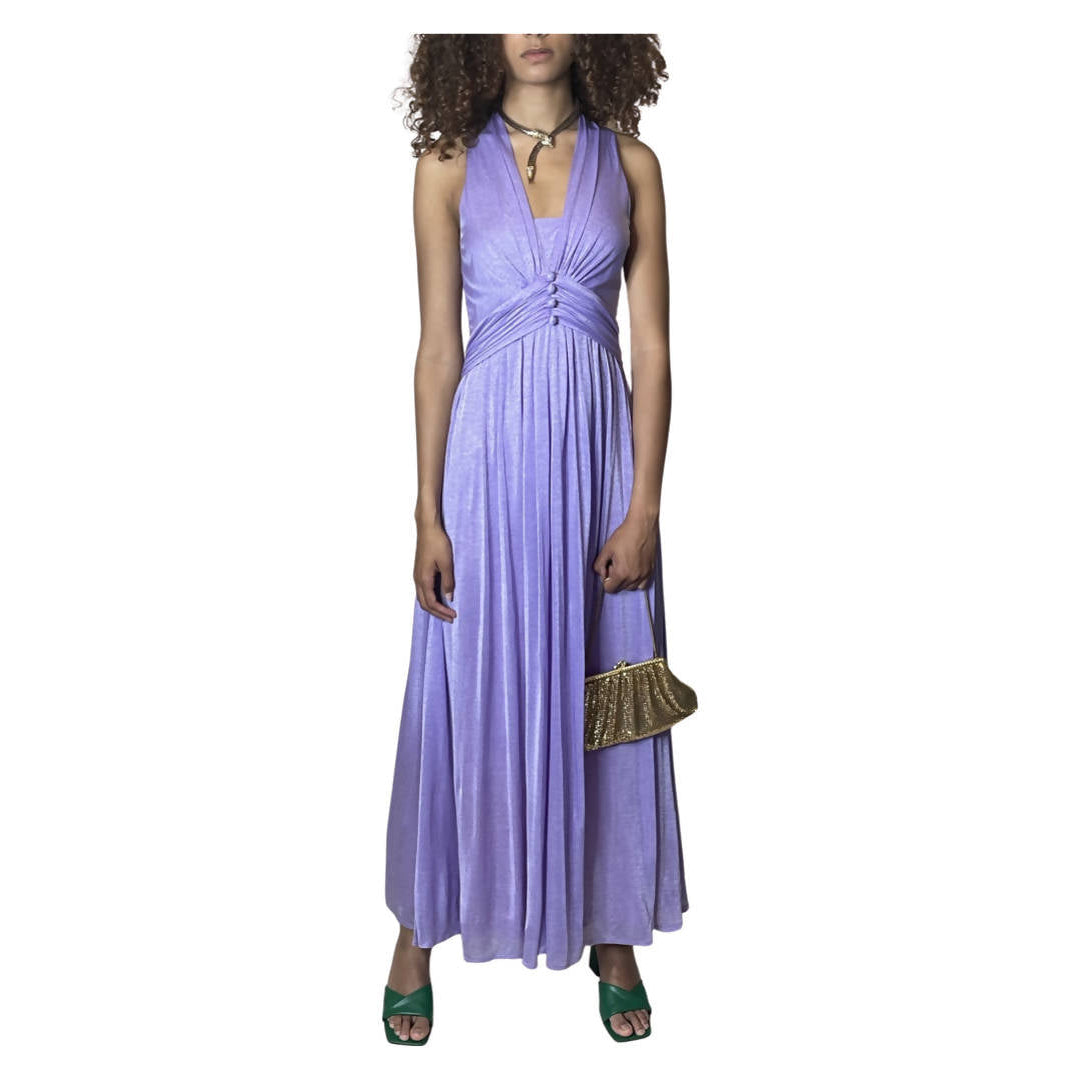Gorgeous Original 1970's Vintage Purple Halter Neck Maxi Dress UK 8 - 10