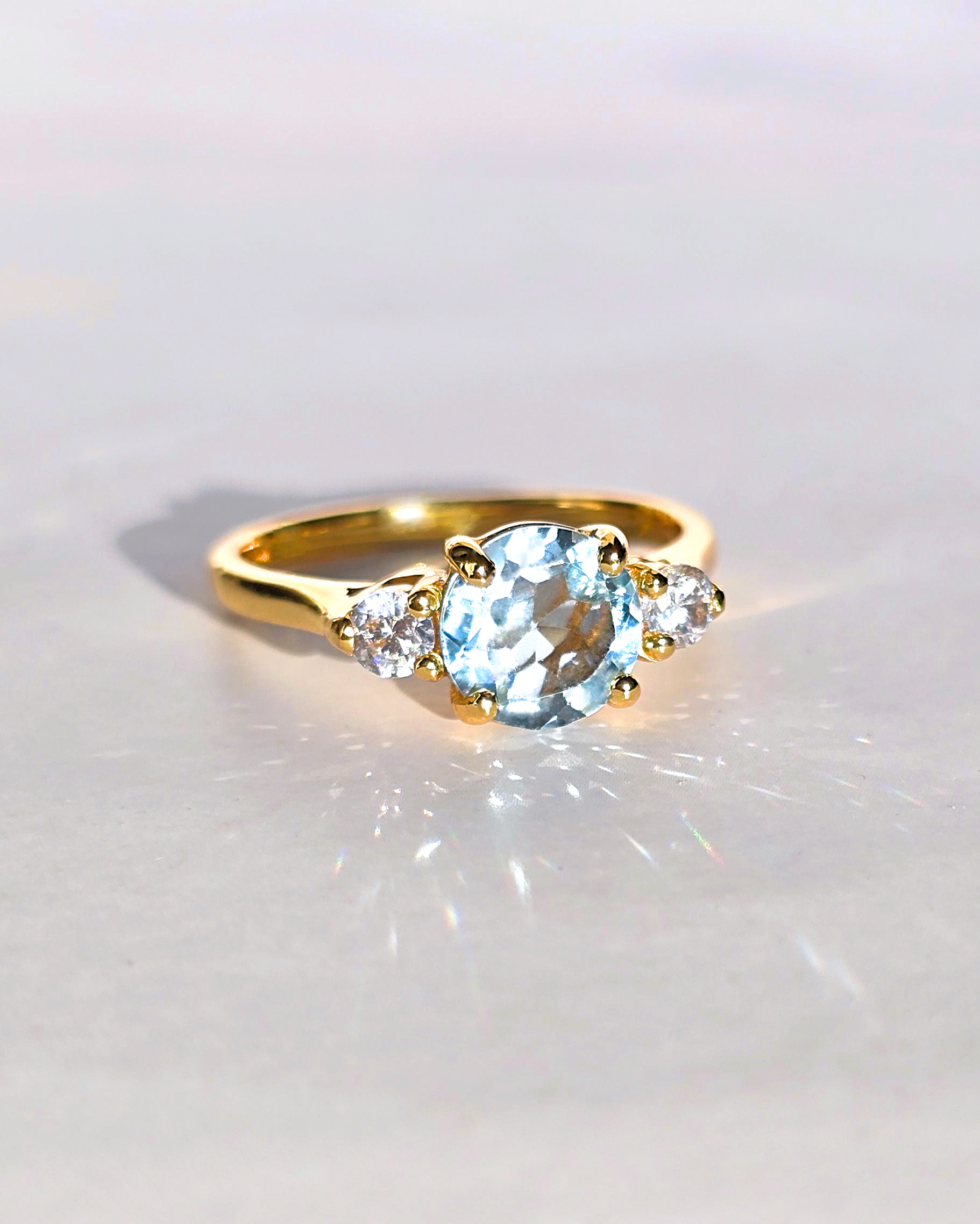 Blue Topaz Three Stone Ring in 18k Gold Vermeil