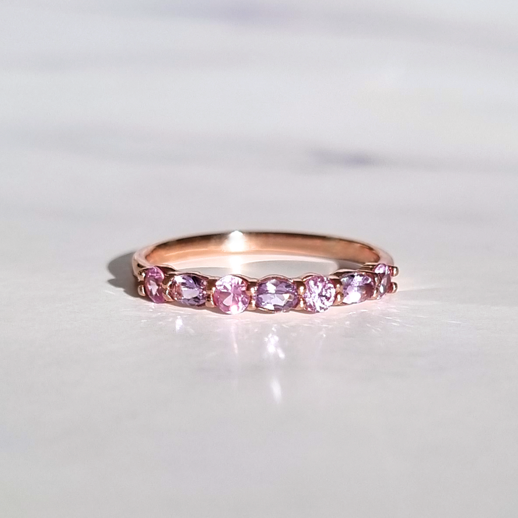Pink Sapphire & Pink Amethyst Half Eternity Band in 18K Rose Gold Vermeil