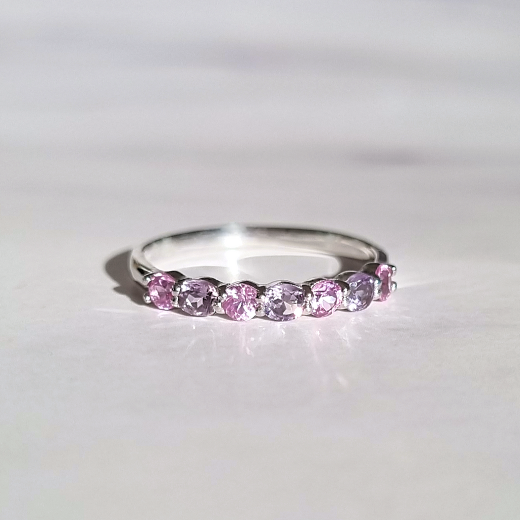 Pink Sapphire & Pink Amethyst Half Eternity Band in Sterling Silver