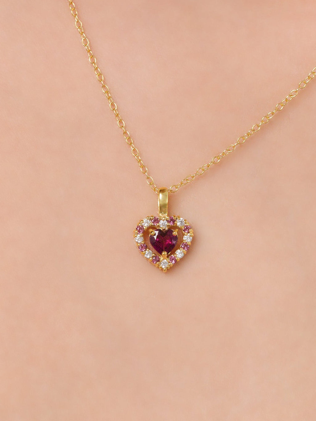 Red Heart Rhodolite Garnet Pendant Necklace in 18k Gold Vermeil