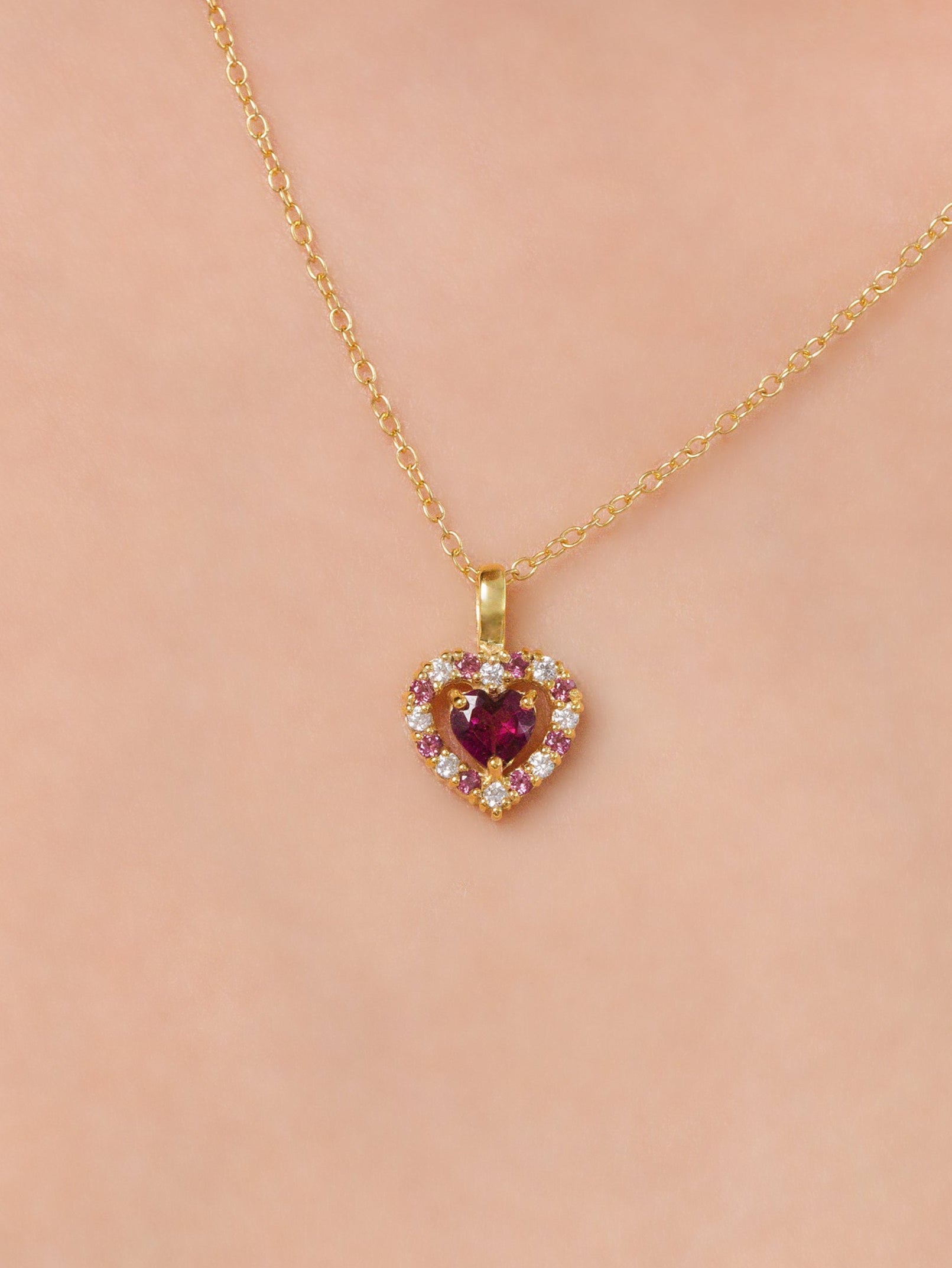 Red Heart Rhodolite Garnet Pendant Necklace in 18k Gold Vermeil