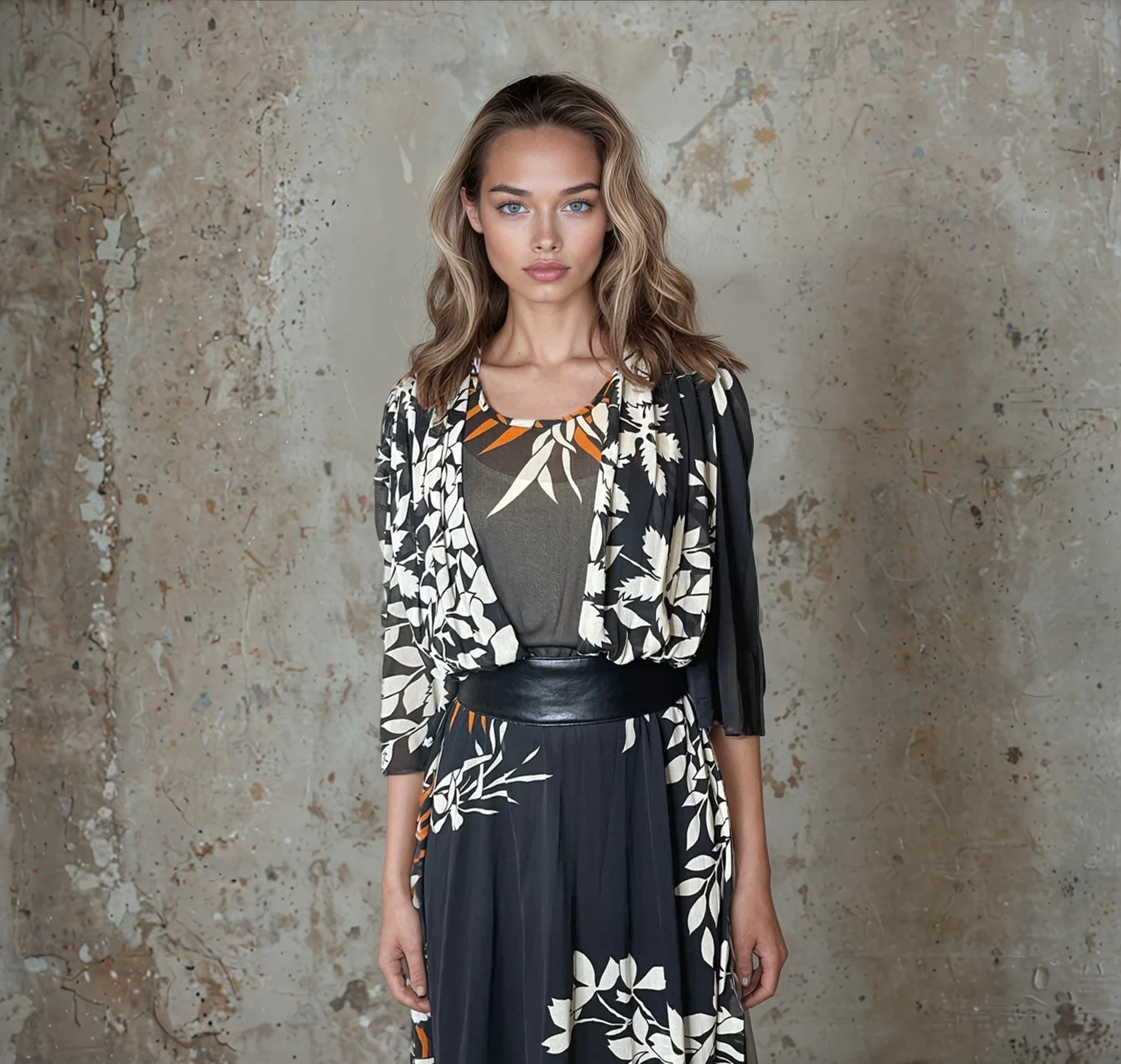 Original 1970's Vintage Black Floral Dress UK 10 - 12