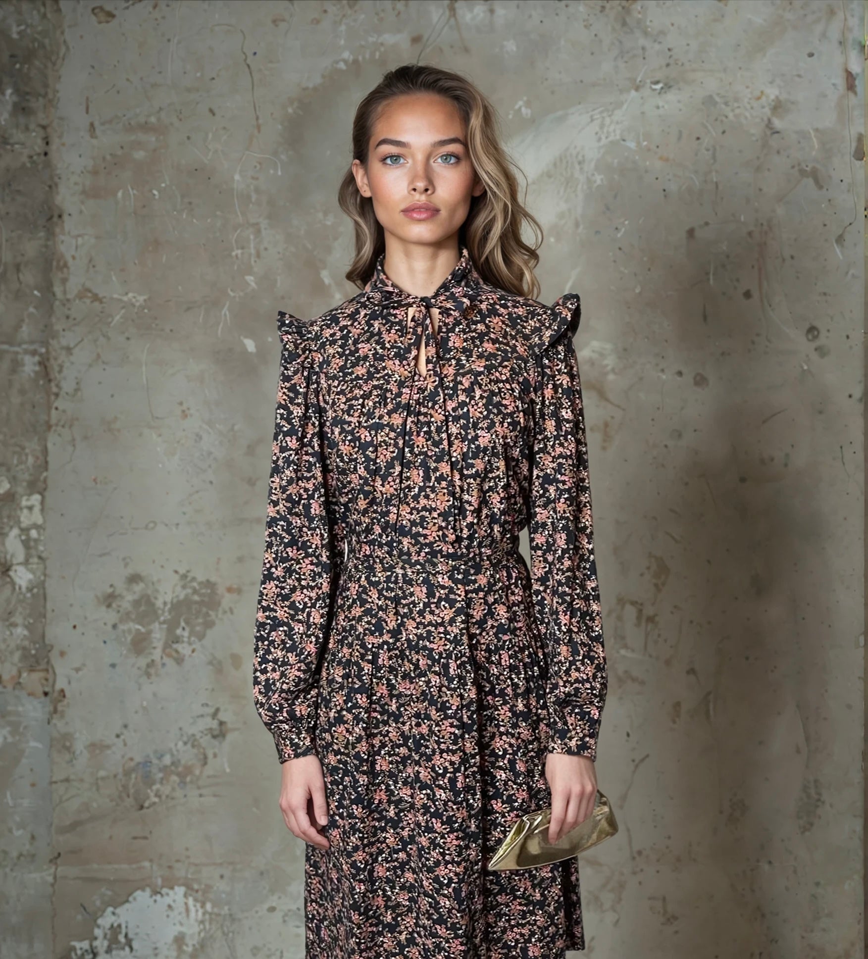 Gorgeous Original 1970's Vintage Black Dress With Floral Print UK 10 - 12