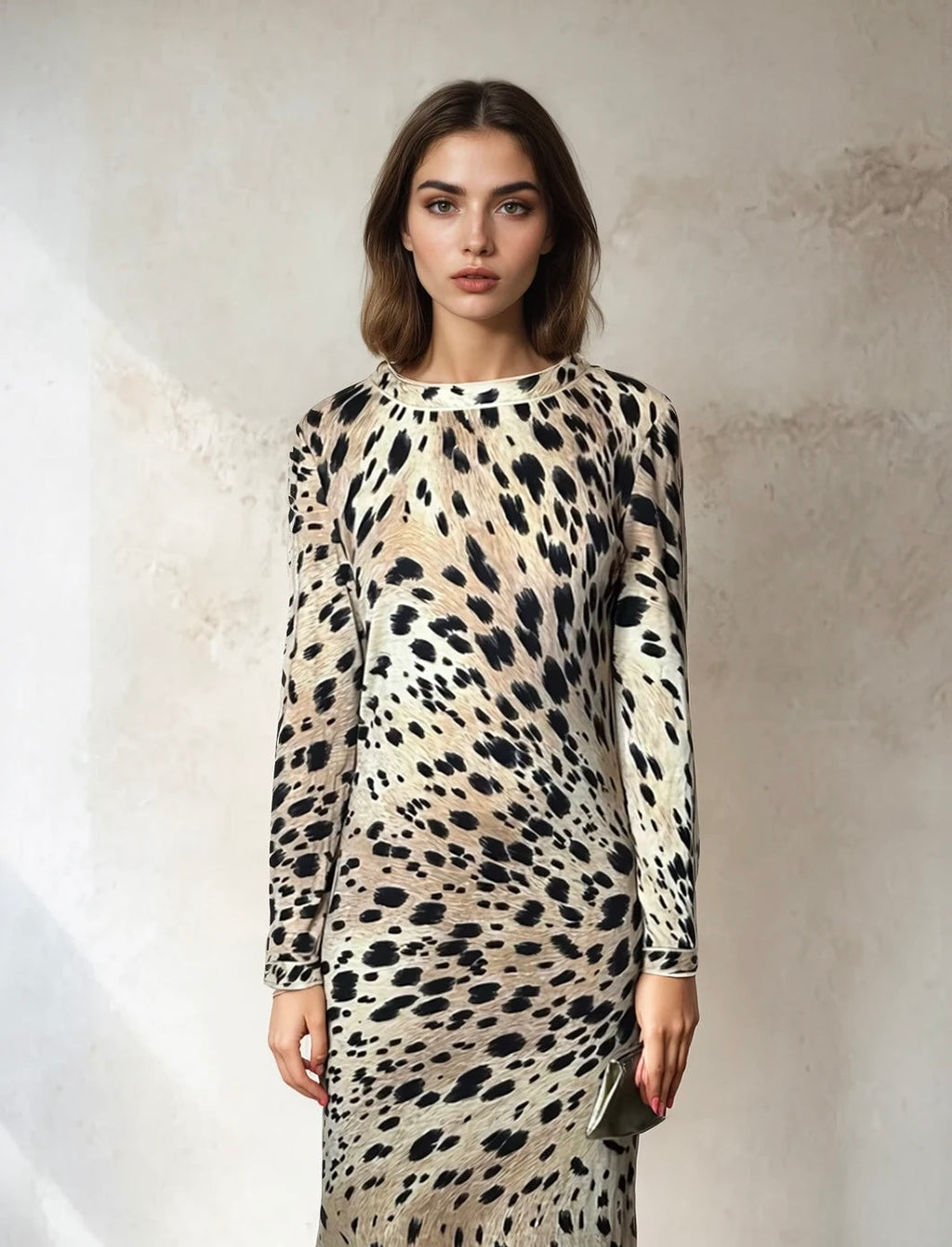 Original 1970's Vintage Leonard - Paris 100% Wool Leopard Print Dress UK 12 - 14