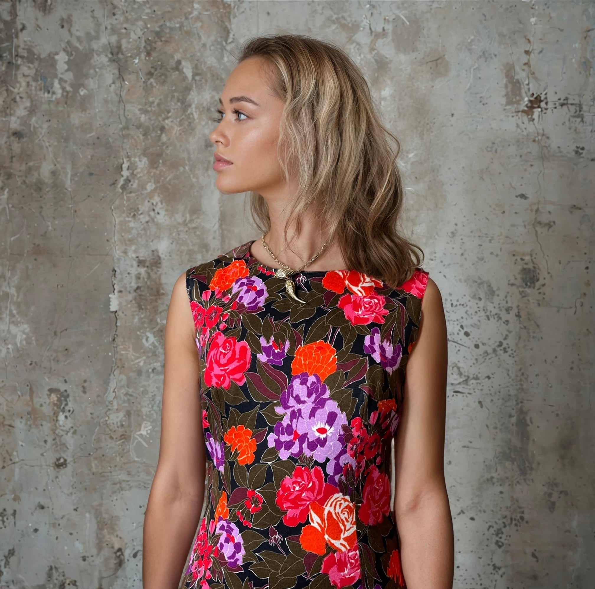 Original 1970's Vintage Floral Sleeveless Maxi Dress UK Size 10