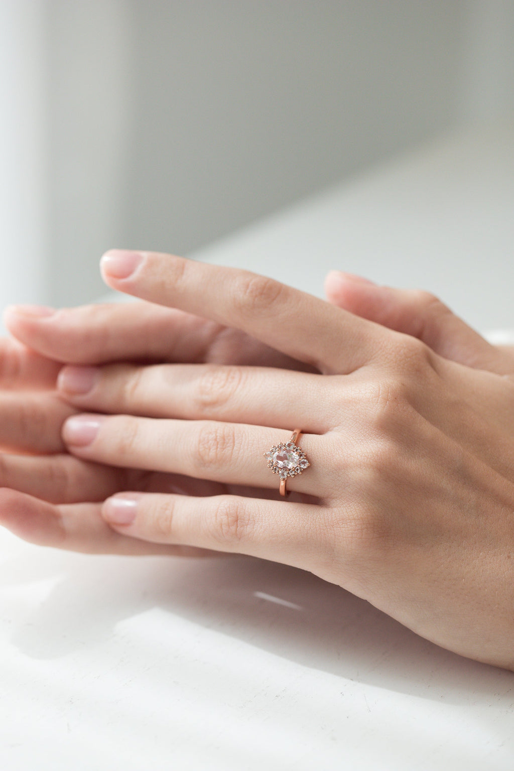 Pink Morganite Halo Ring in 18k Rose Vermeil