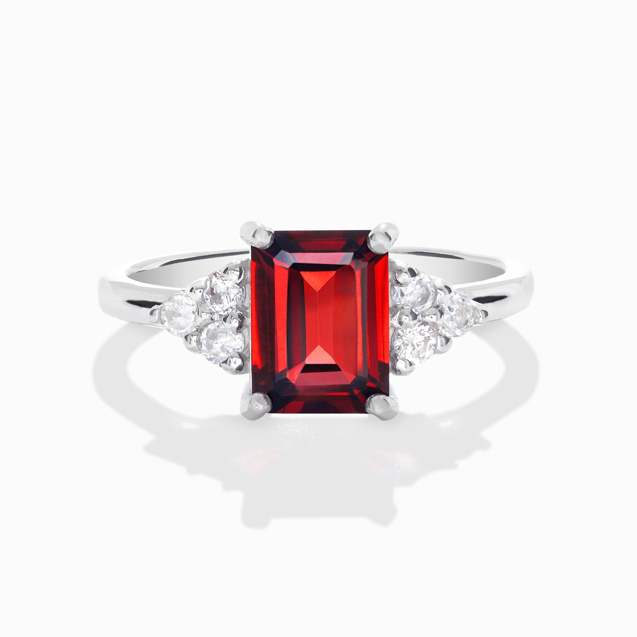 Garnet Emerald Cut Ring in Sterling Silver