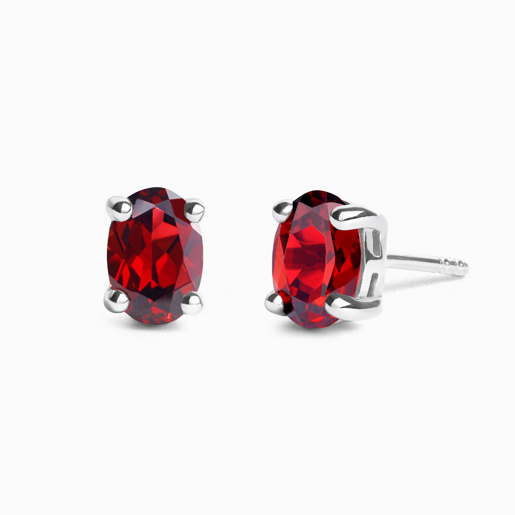 Garnet Oval Stud Earrings in Sterling Silver