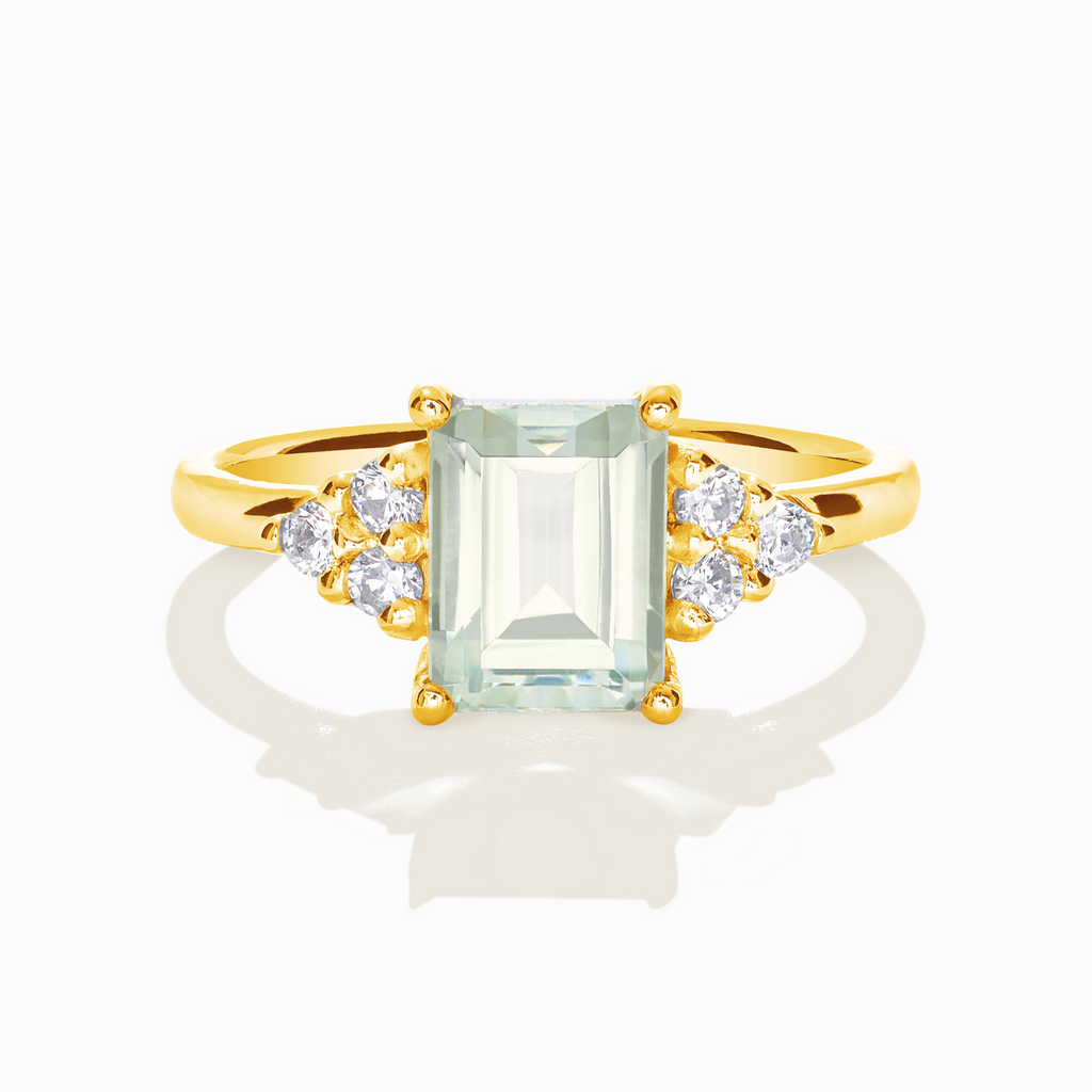 Green Amethyst Emerald Cut Ring in 18k Gold Vermeil