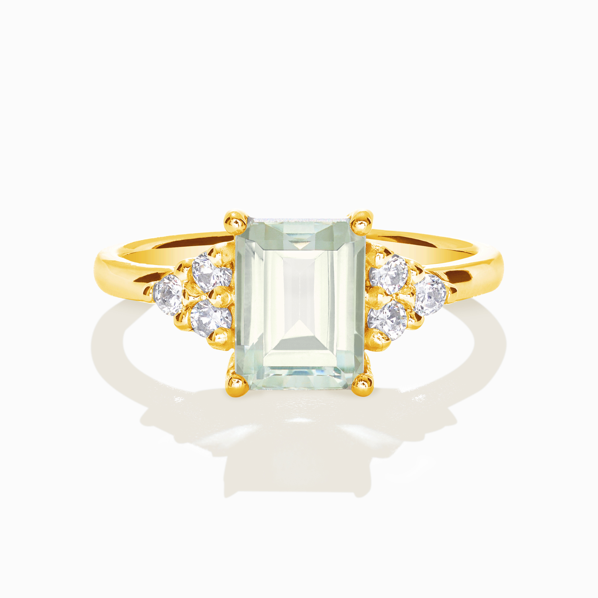 Green Amethyst Emerald Cut Ring in 18k Gold Vermeil