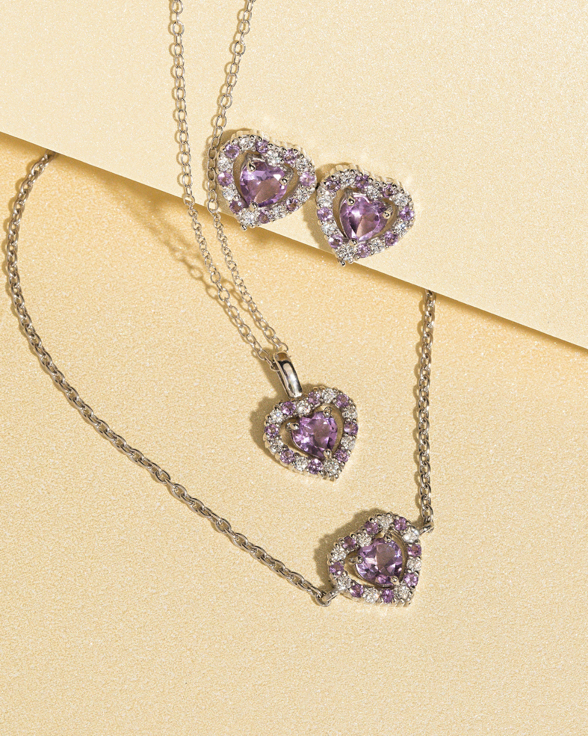 Purple Heart Lavender Amethyst Pendant Necklace in Sterling Silver