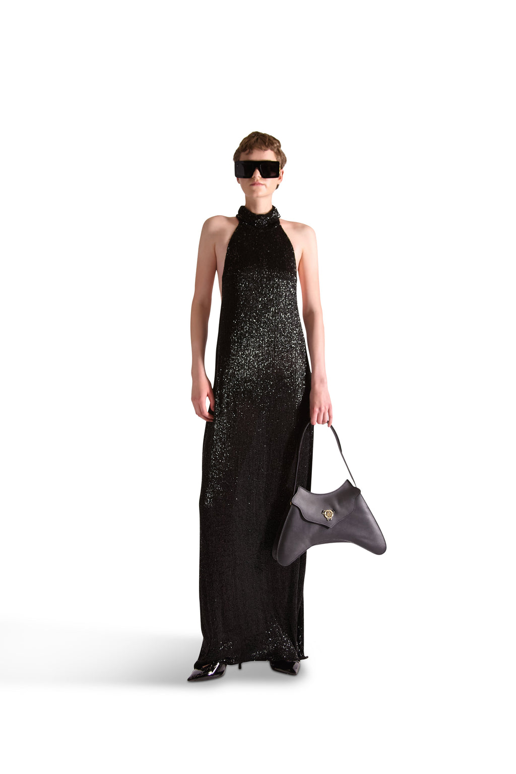 Hand Embroidered Beaded Backless Evening Dress