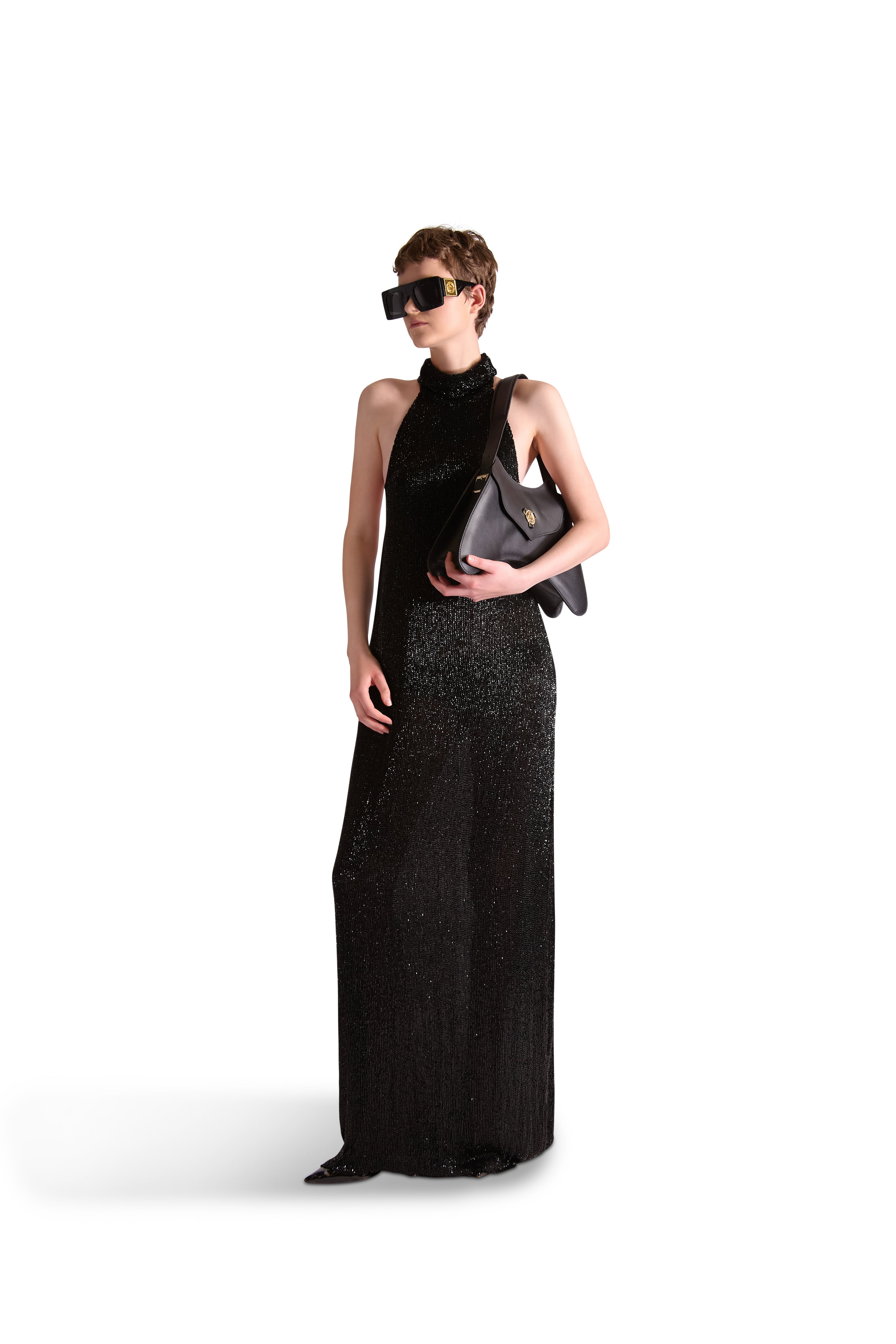 Hand Embroidered Beaded Backless Evening Dress