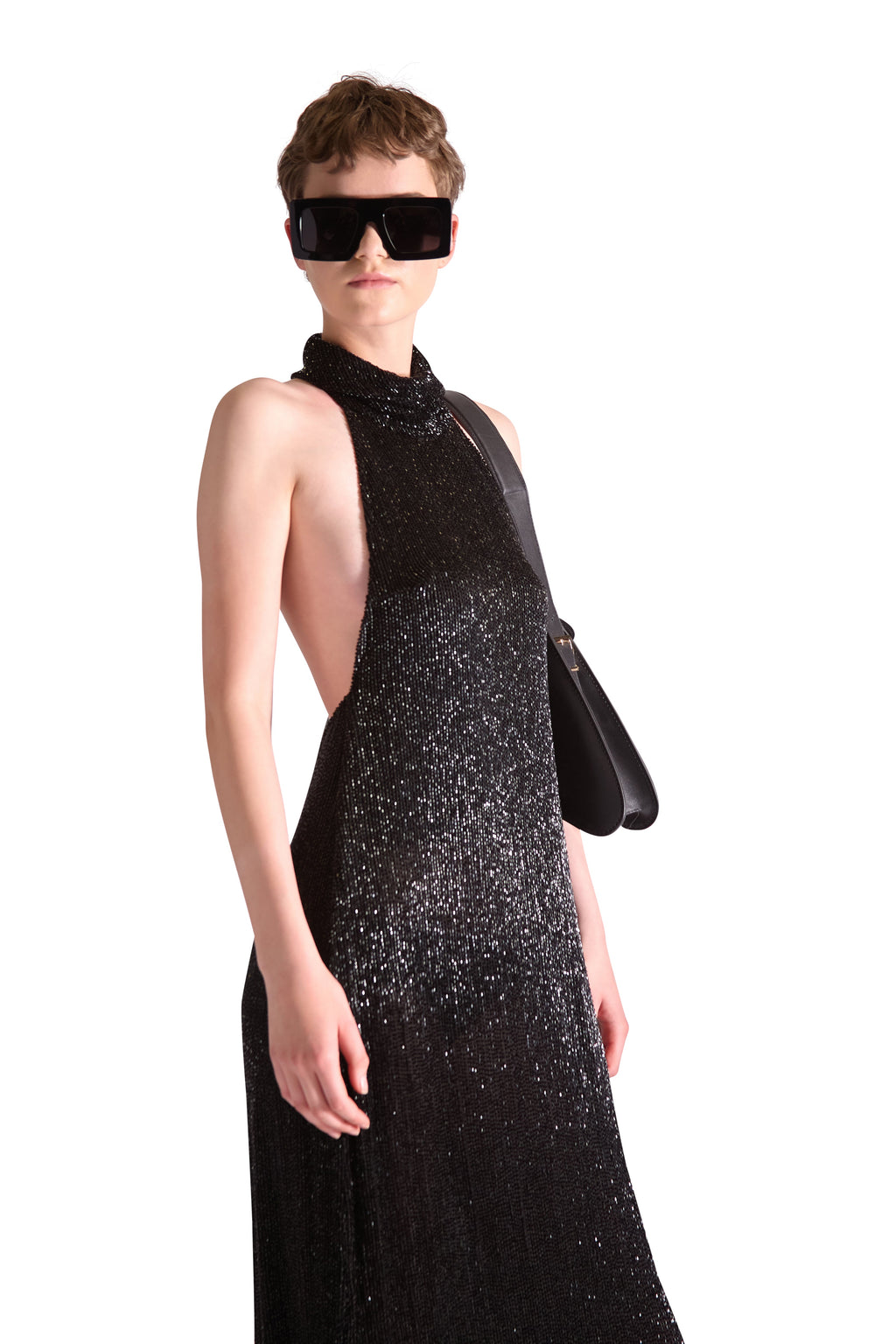 Hand Embroidered Beaded Backless Evening Dress