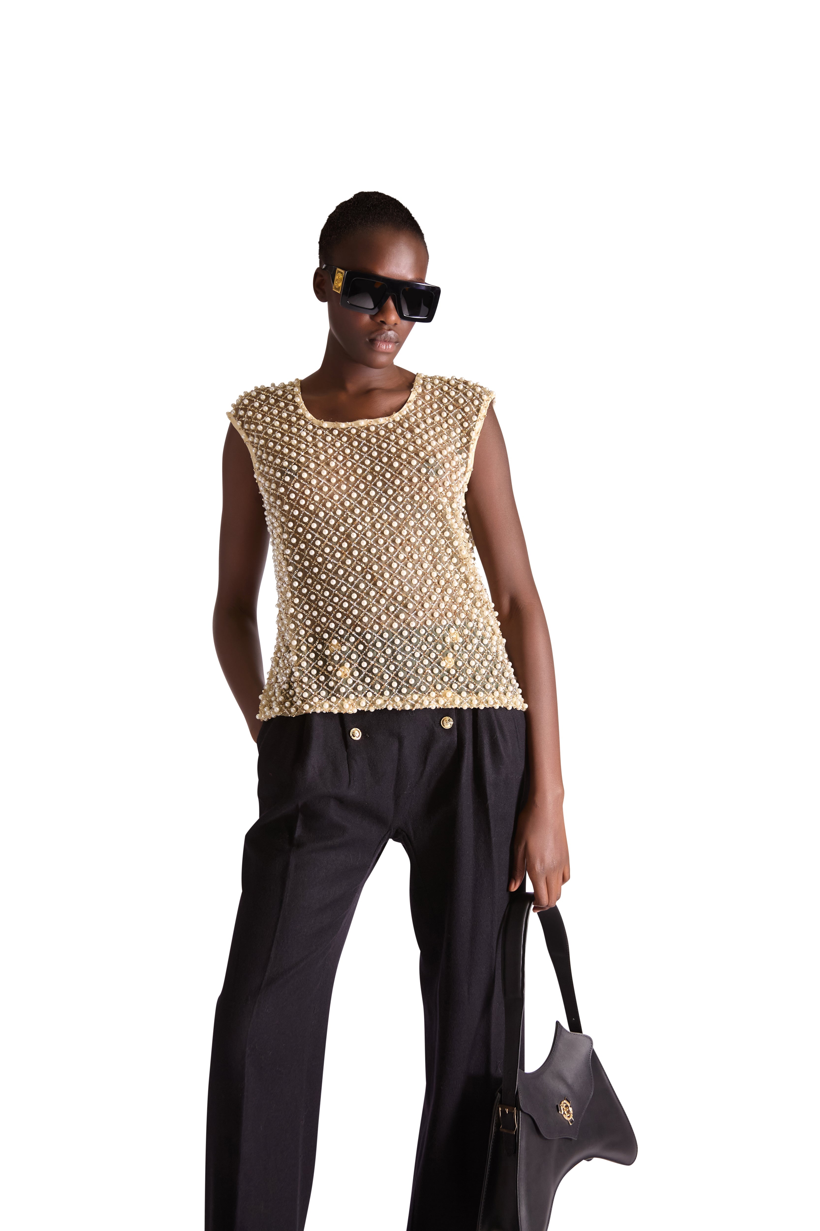 Hand Embroidered beaded pearl top