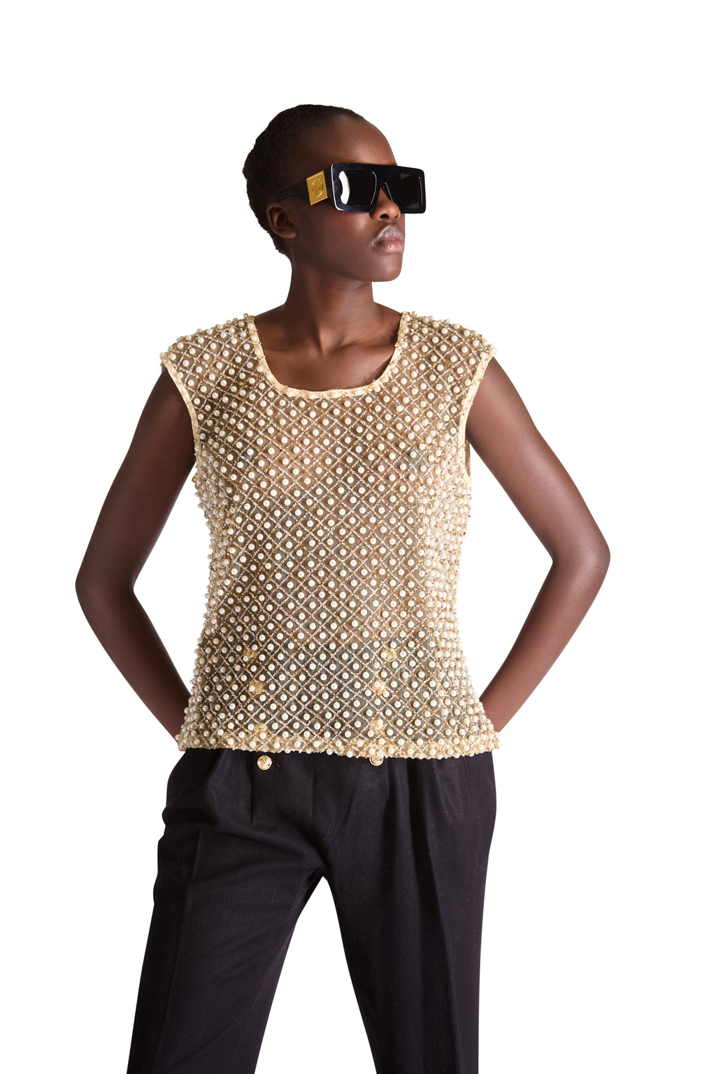 Hand Embroidered beaded pearl top