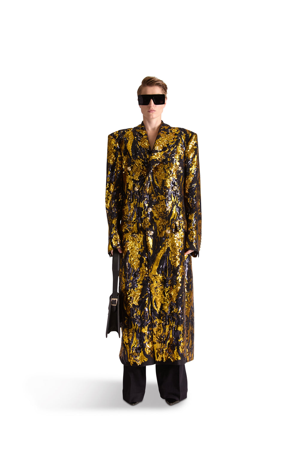 Hand Embroidered Peak Lapel Double Breasted Long Coat