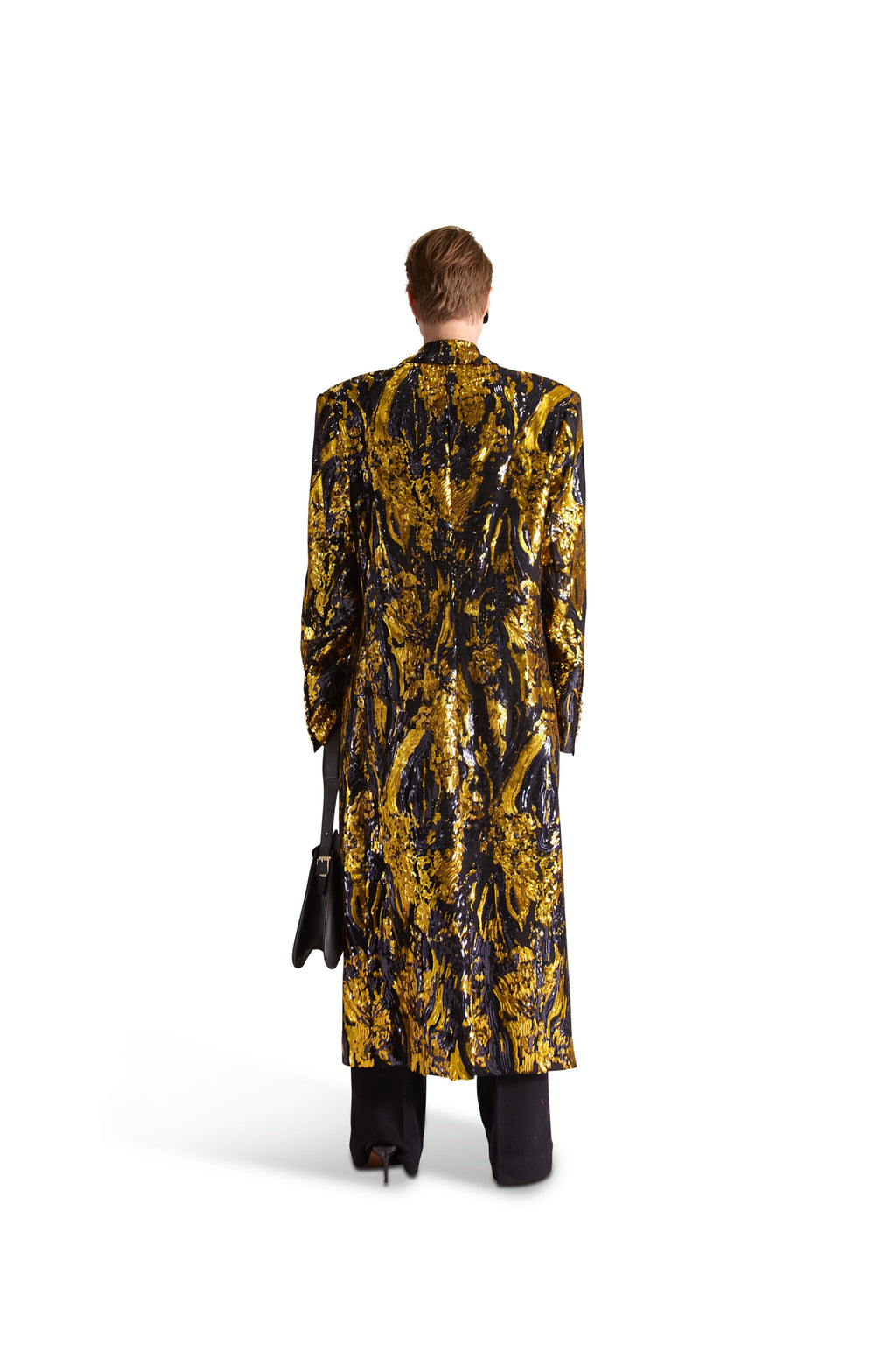 Hand Embroidered Peak Lapel Double Breasted Long Coat