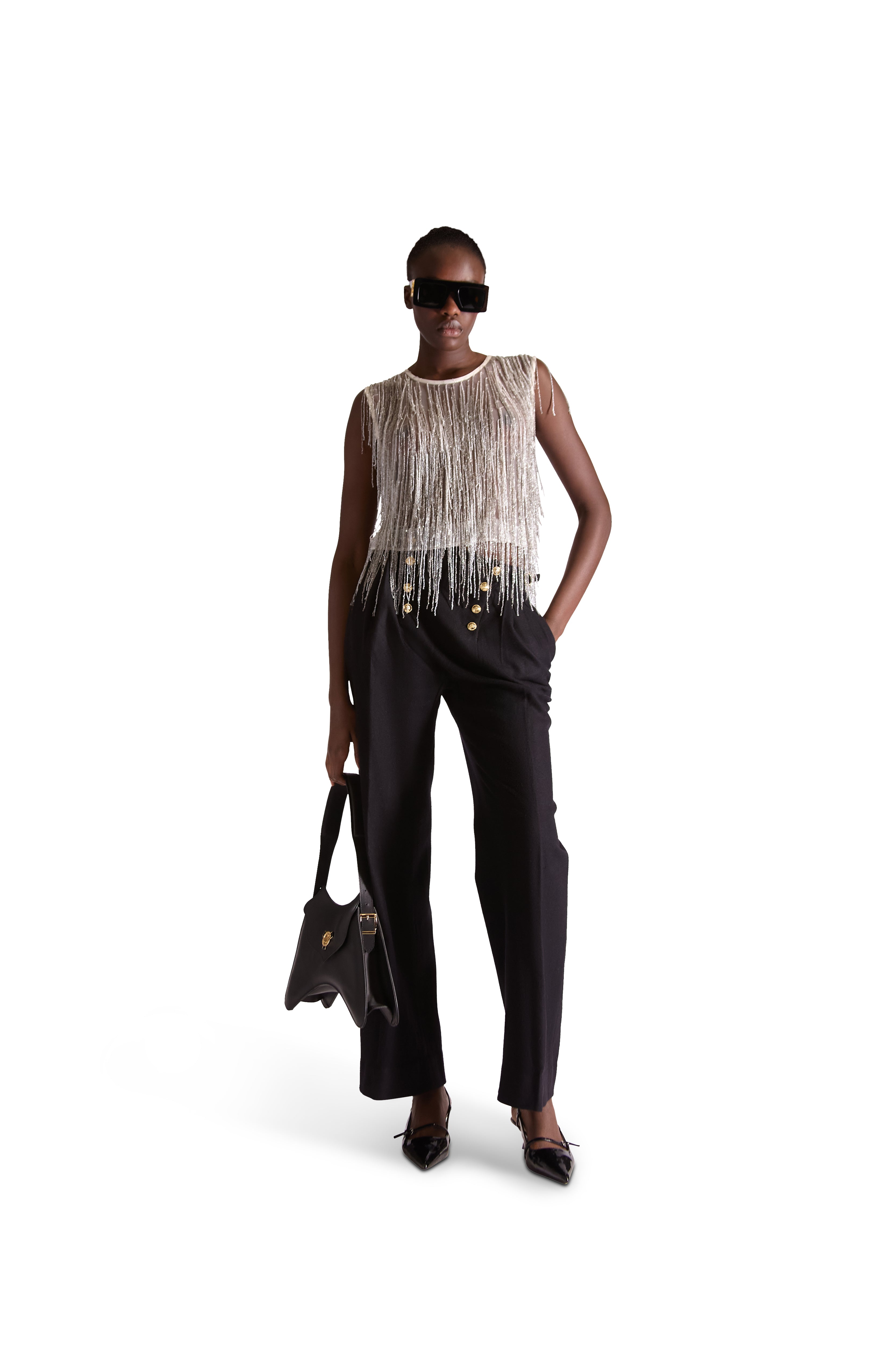 Hand Embroidered Beaded Tassel Top