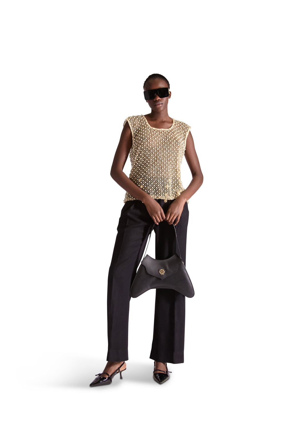 Hand Embroidered beaded pearl top