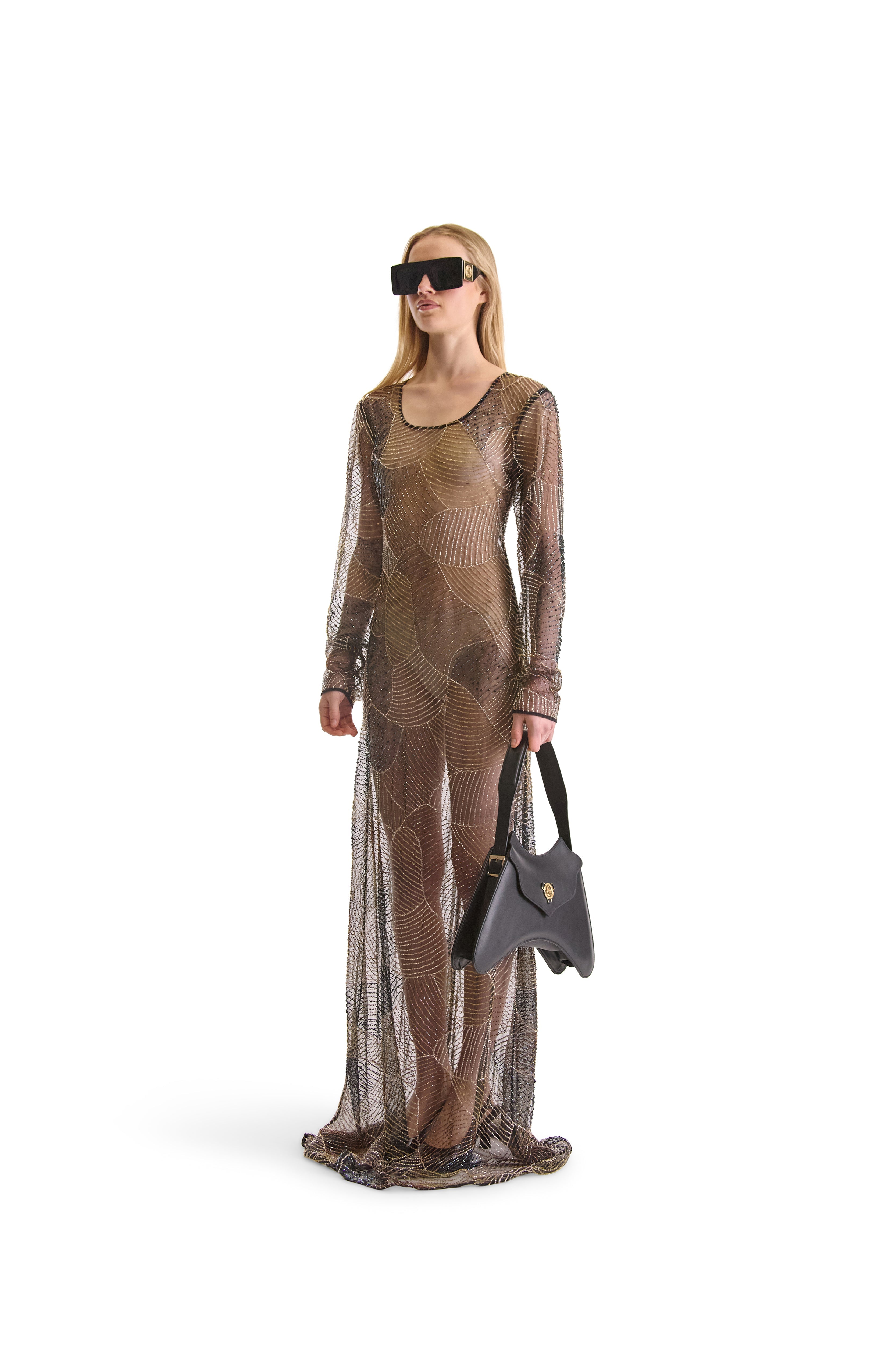 Hand Embroidered Sheer Evening Dress