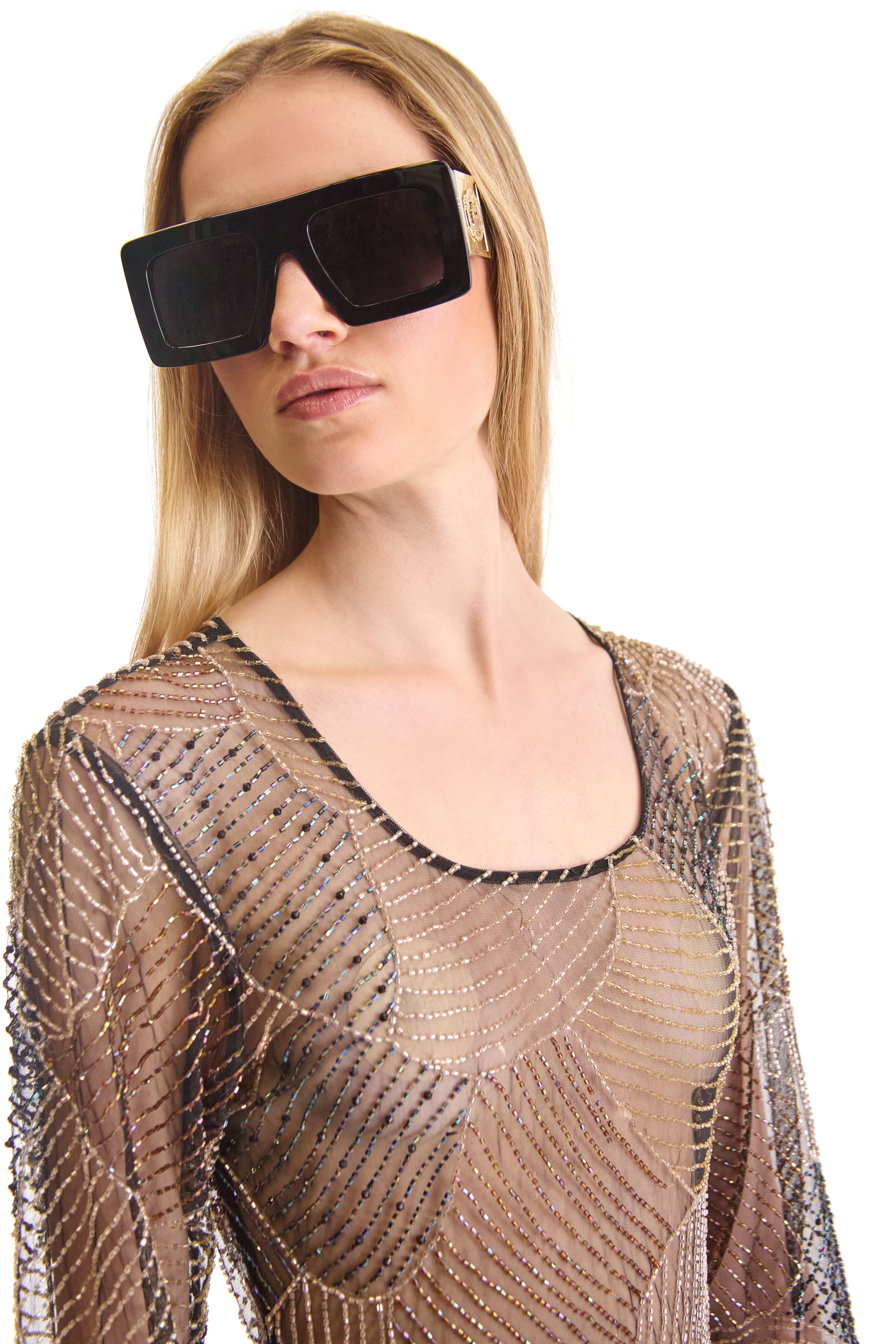 Hand Embroidered Sheer Evening Dress