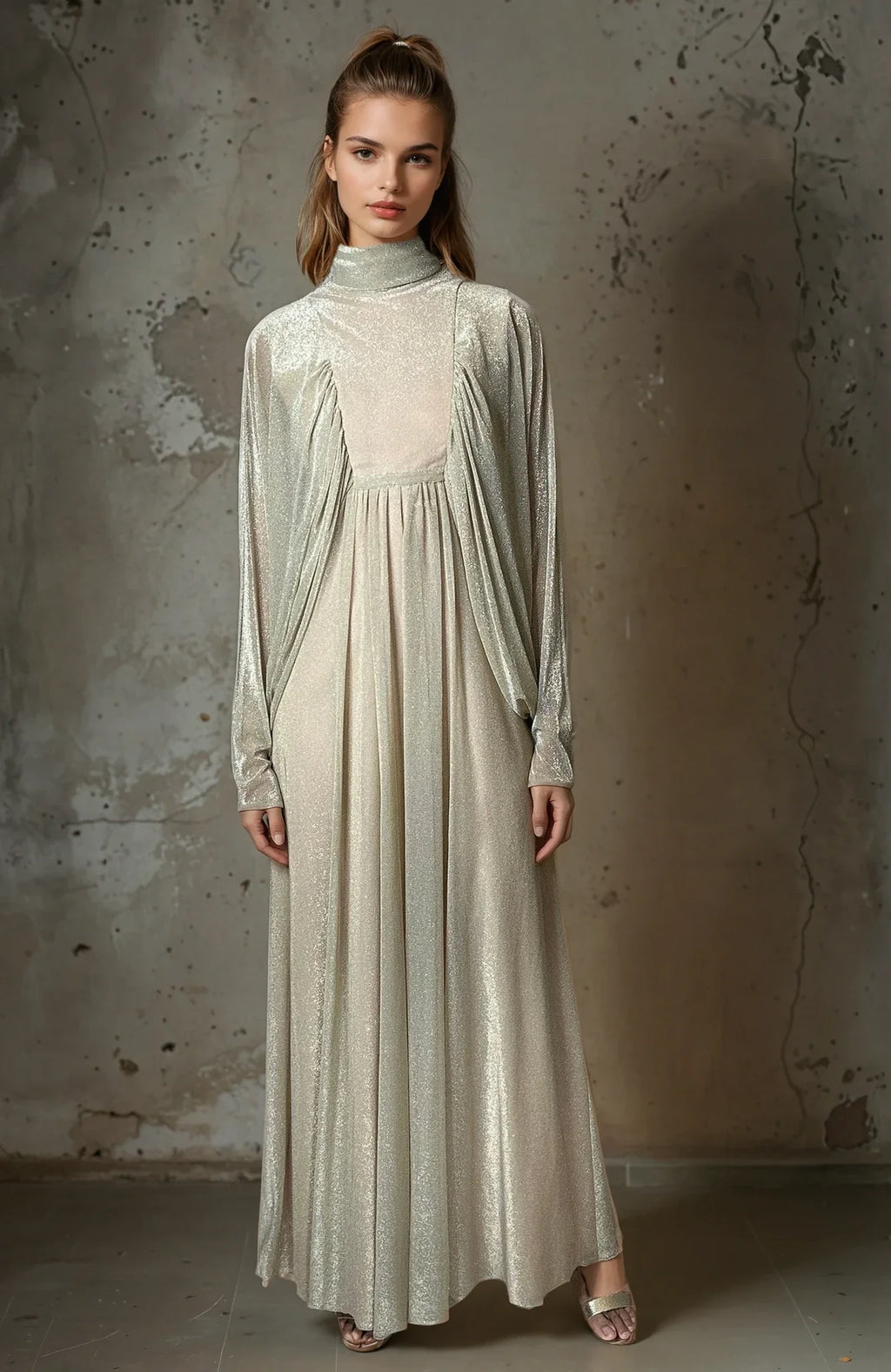 1970's Original Vintage Gold Goddess Maxi Dress UK 8 - 12