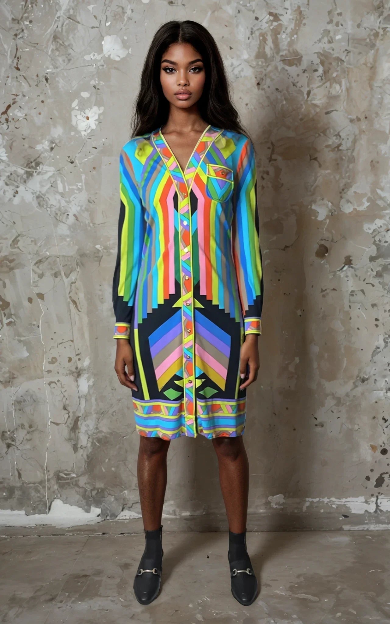 1970's original vintage multi - coloured leonard dress uk 10 - 12