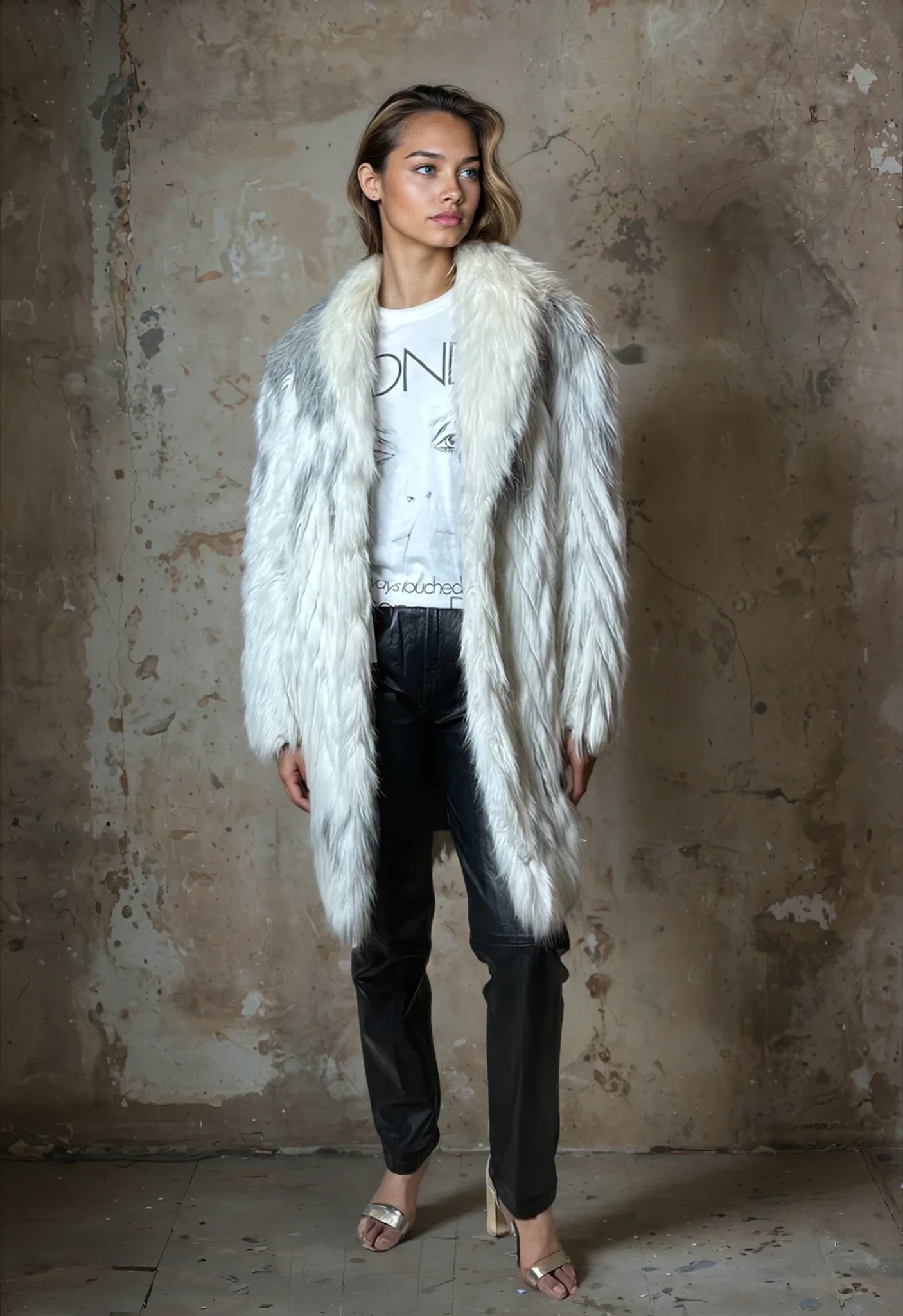 Gorgeous Original Vintage 1970's White / Grey Faux Fur Coat UK 8 - 14