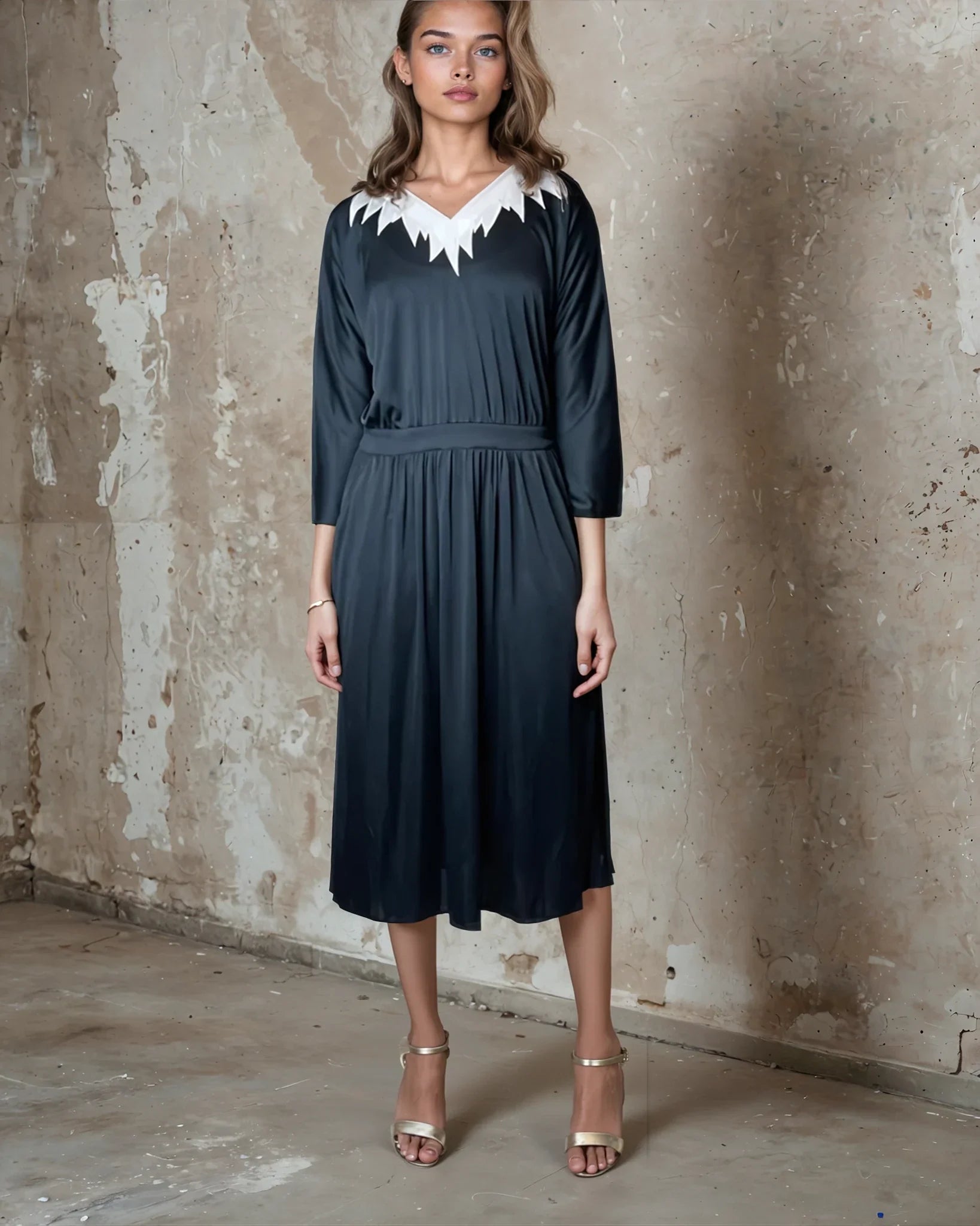 Original 1970's Radley Black & White Dress UK 12 -14