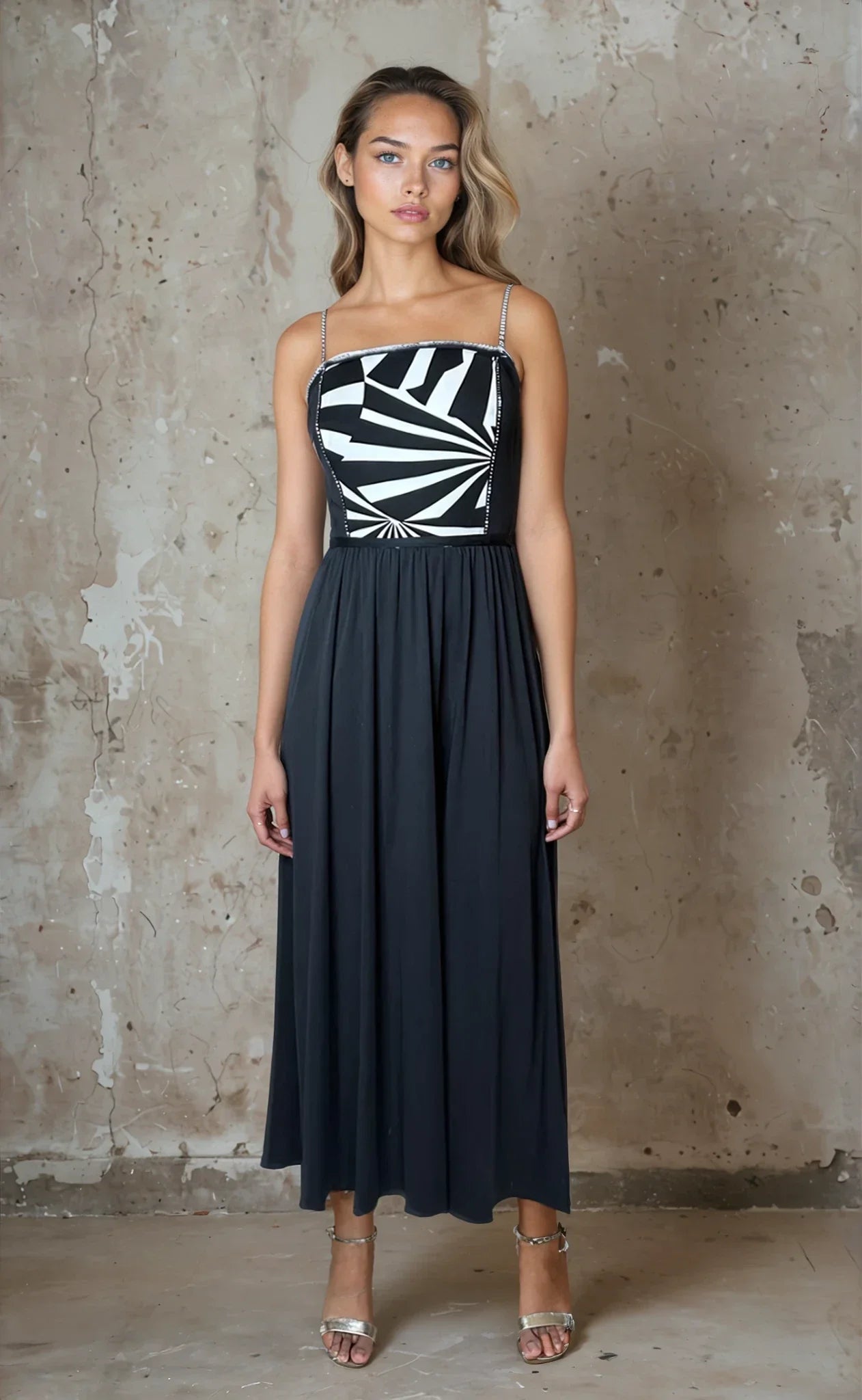 Original Vintage 1970's Black & White Disco Dress UK 8 - 10