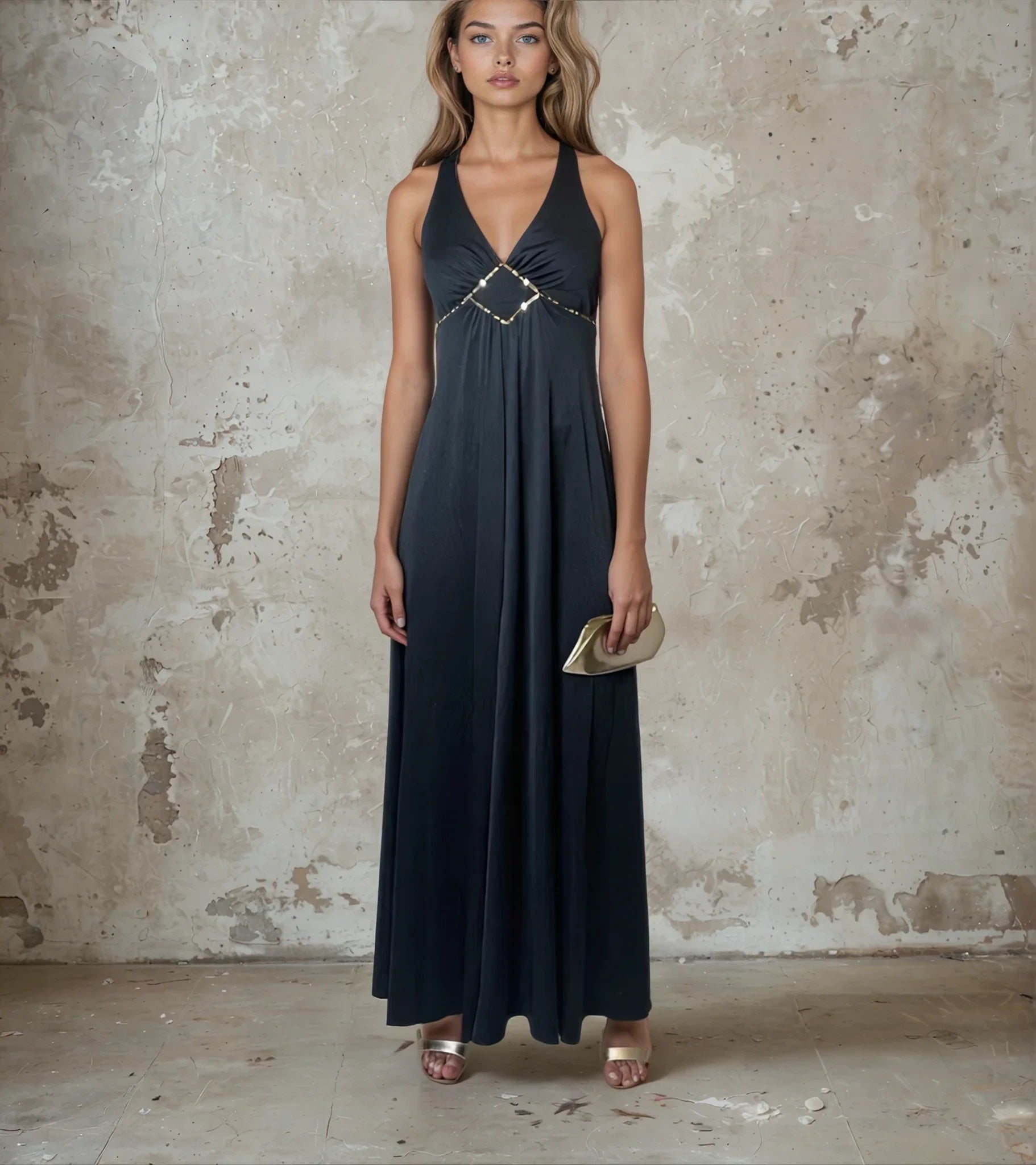 Original 1970's Vintage Black & Gold Sequin Dress by Mr Darren UK 8 - 12