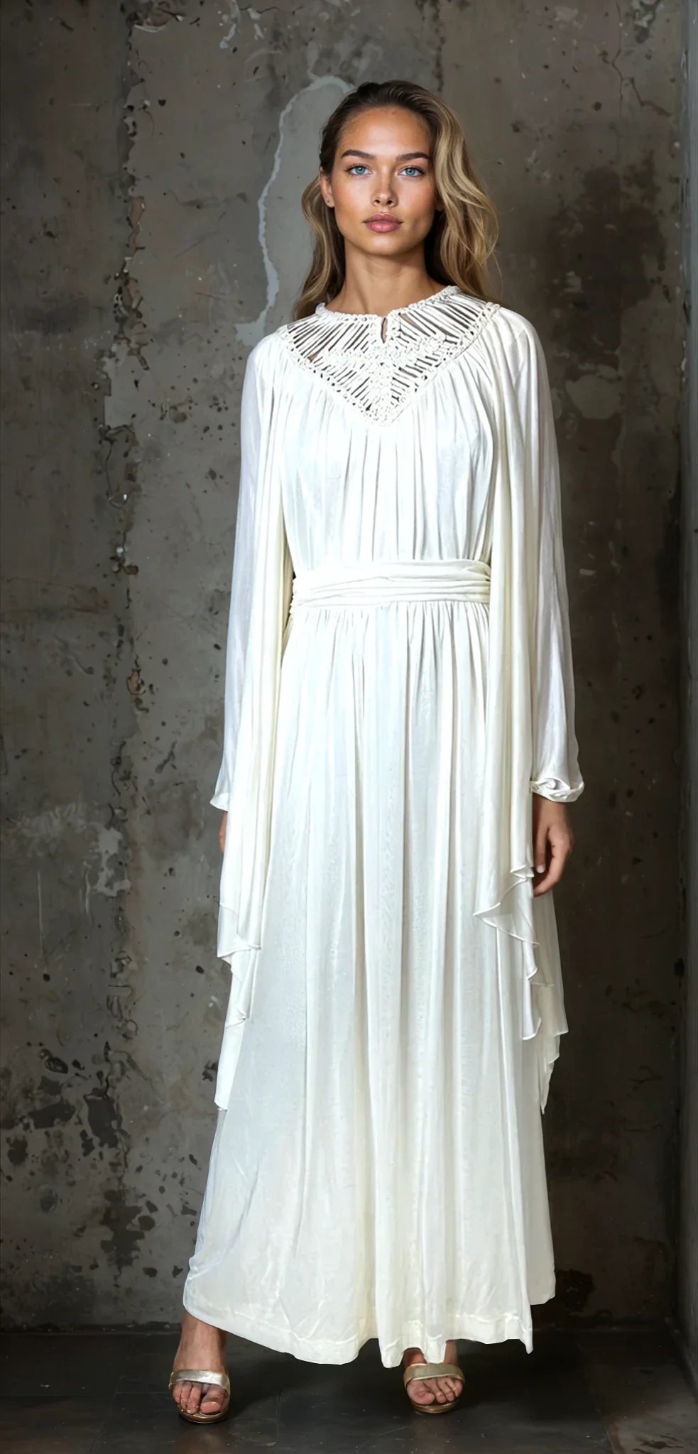 1970's Stunning Vintage Cream Goddess Wedding Dress UK 8 - 14