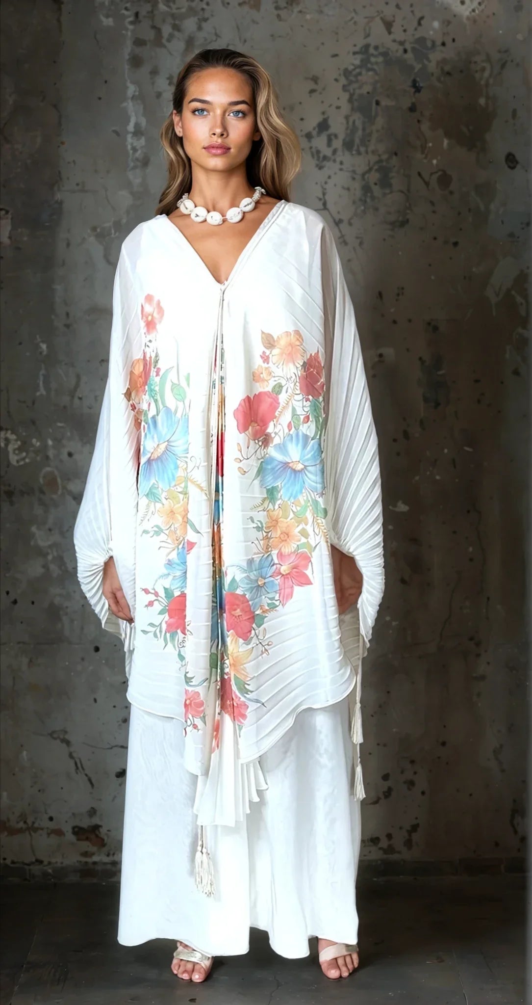 1970's Sensational Vintage Cream Floral Pleated Wedding Dress UK 8 - 14