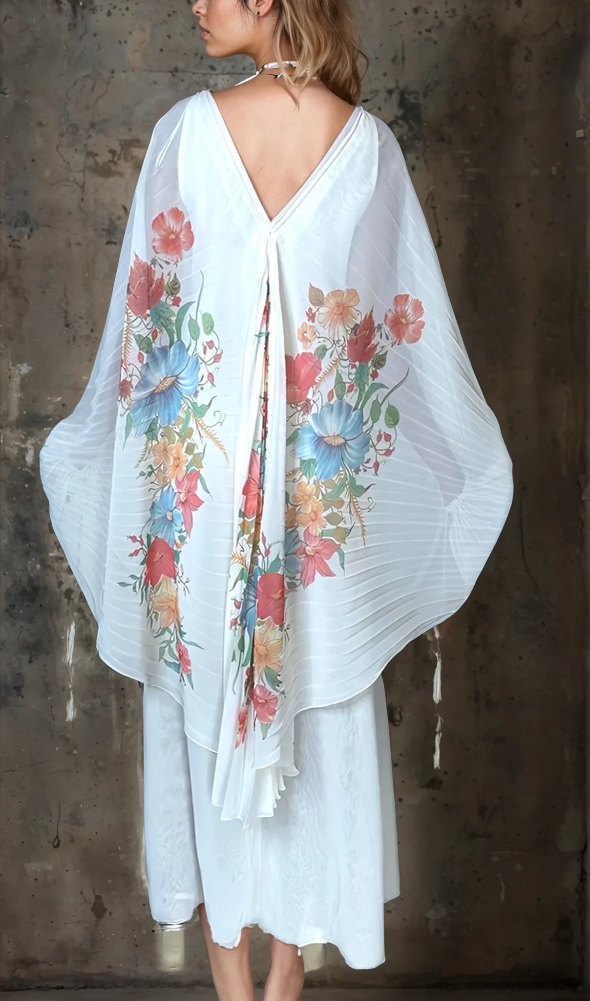 1970's Sensational Vintage Cream Floral Pleated Wedding Dress UK 8 - 14